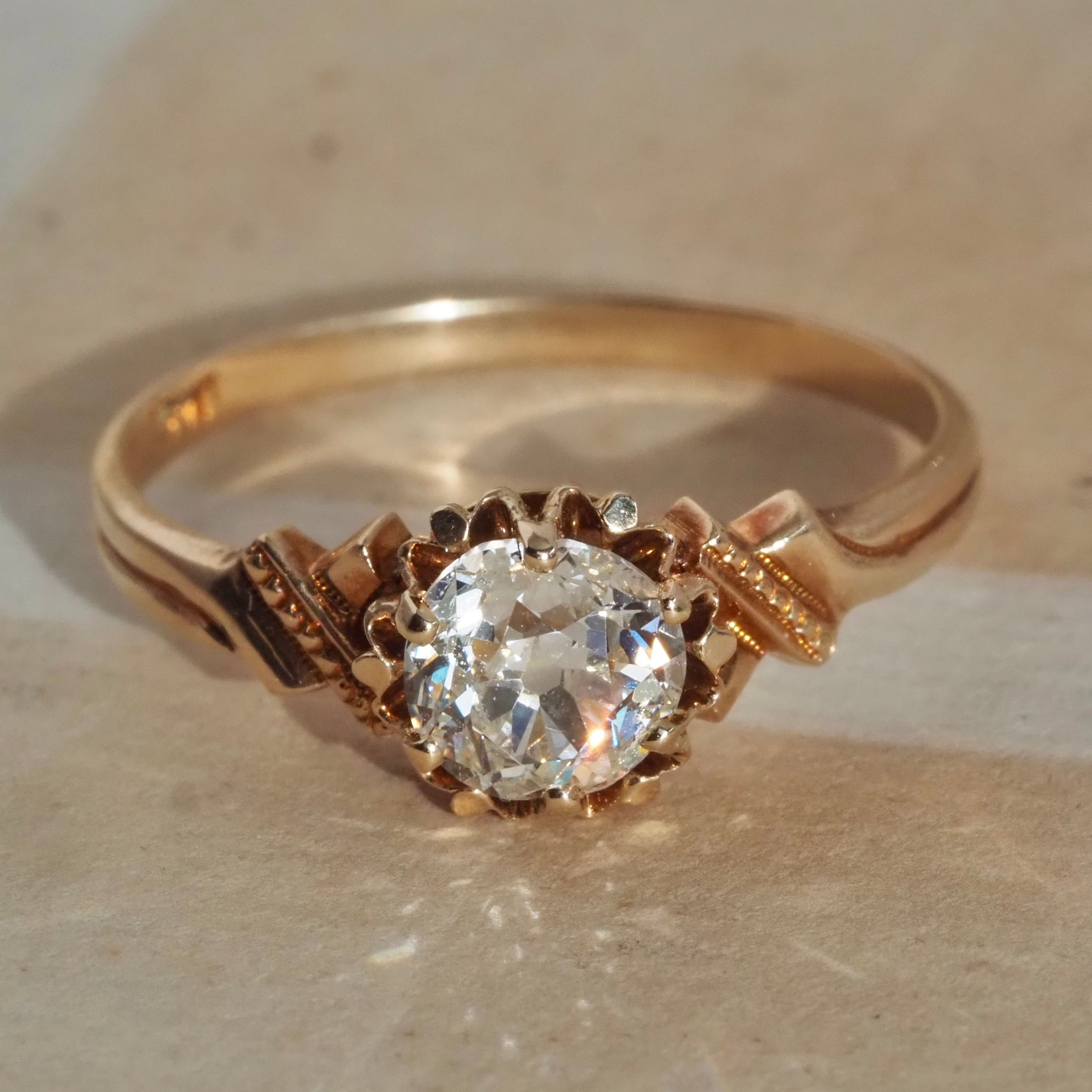 Antique Victorian ~1.0 ct Old European Cut Diamond 14k Gold Engagement Ring
