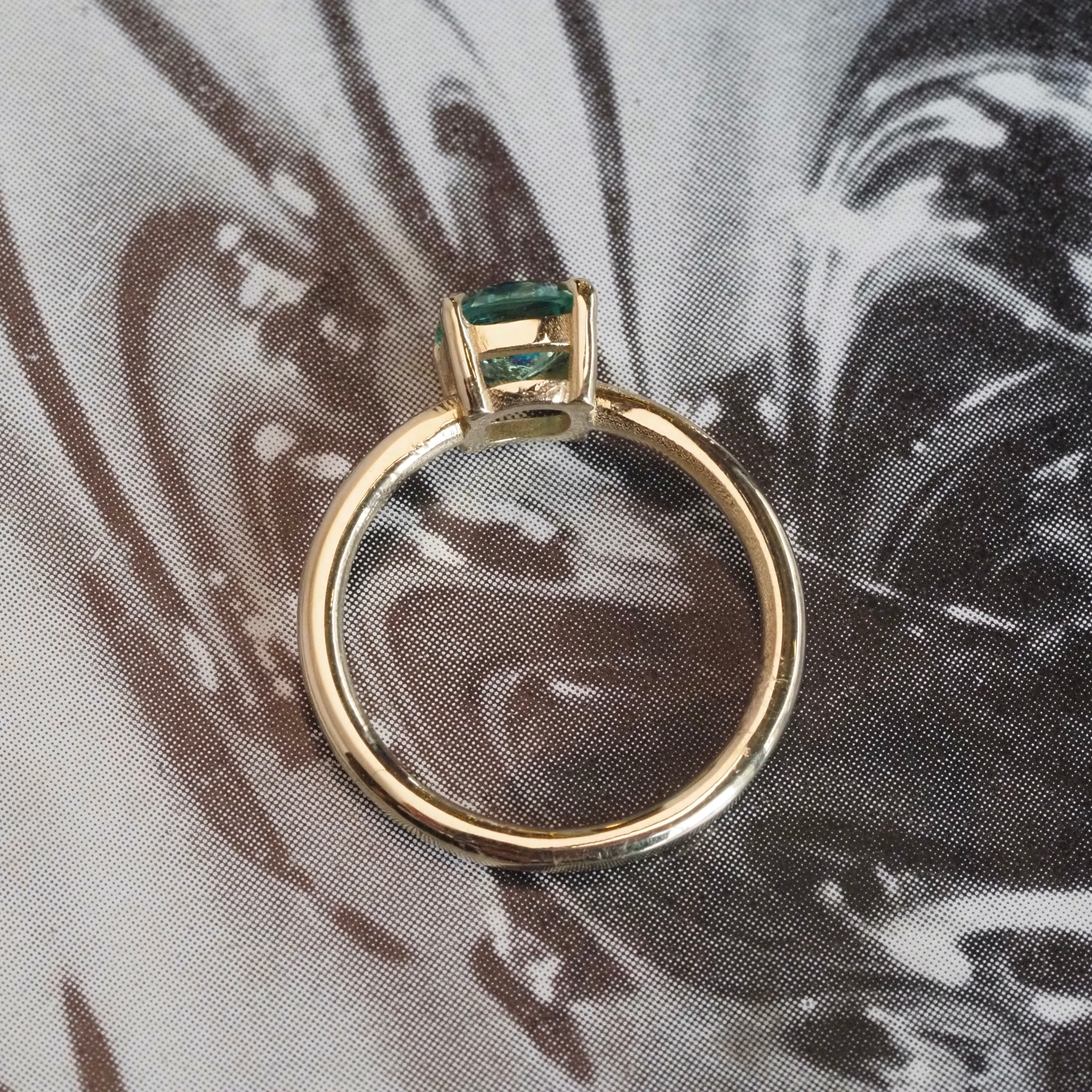 Minty Square Cushion Cut Emerald 14k Gold Solitaire Ring