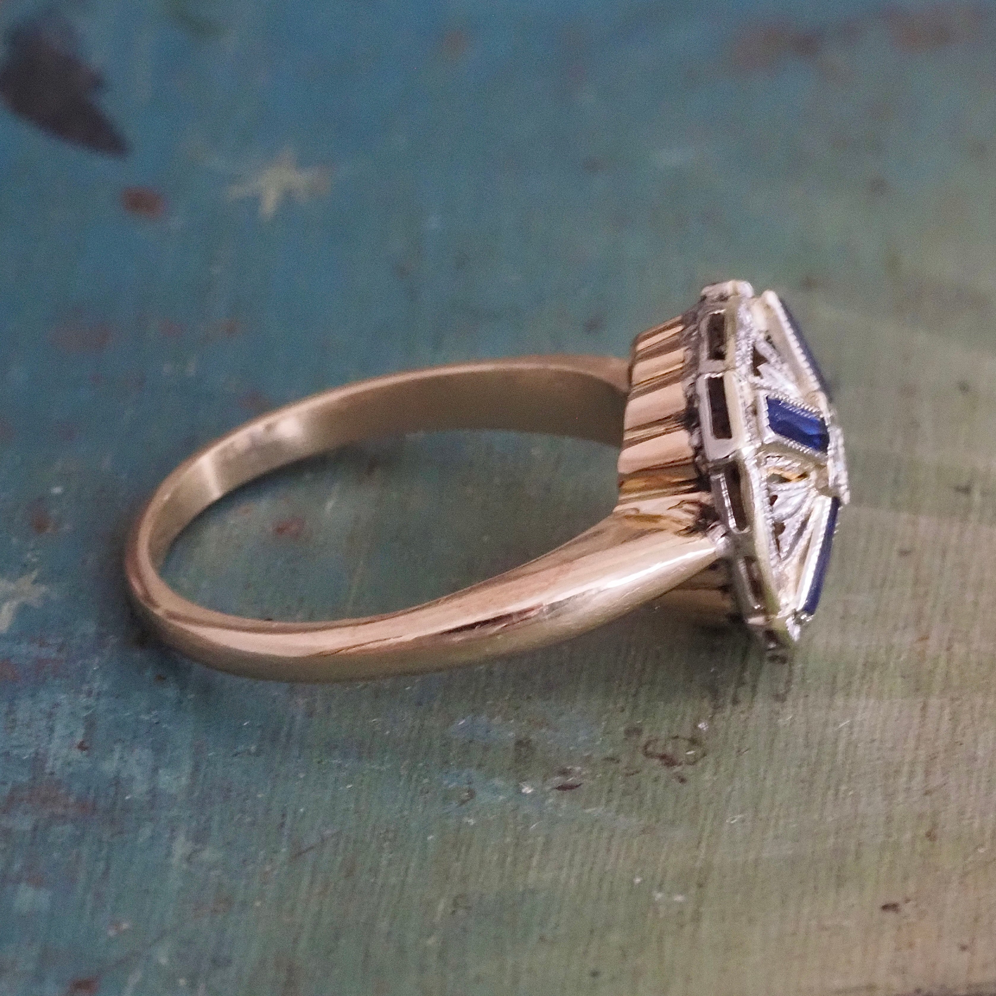 Art Deco Sapphire and Diamond 14k Gold Ring