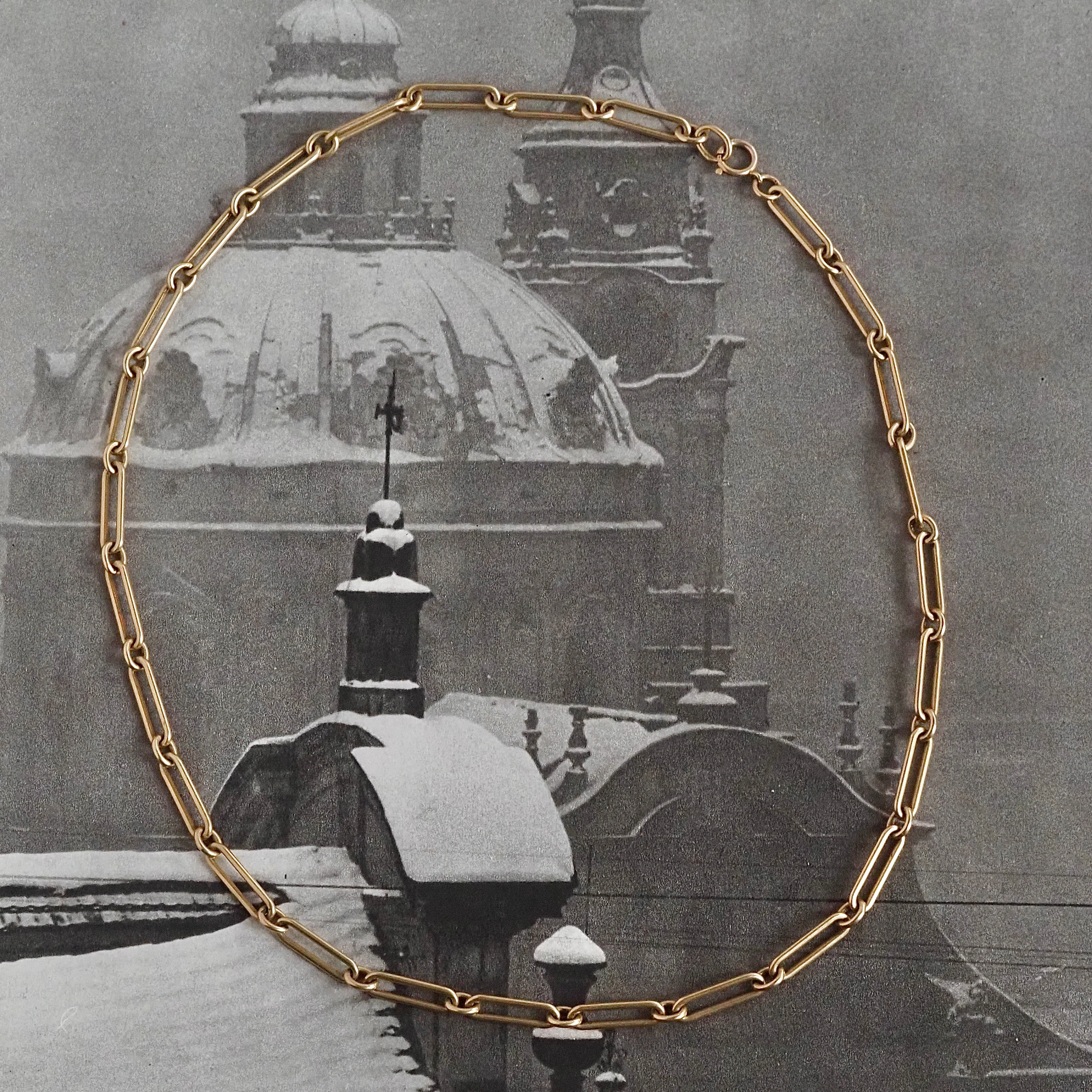 Antique Paperclip 14k Gold Solid Link Chain Necklace