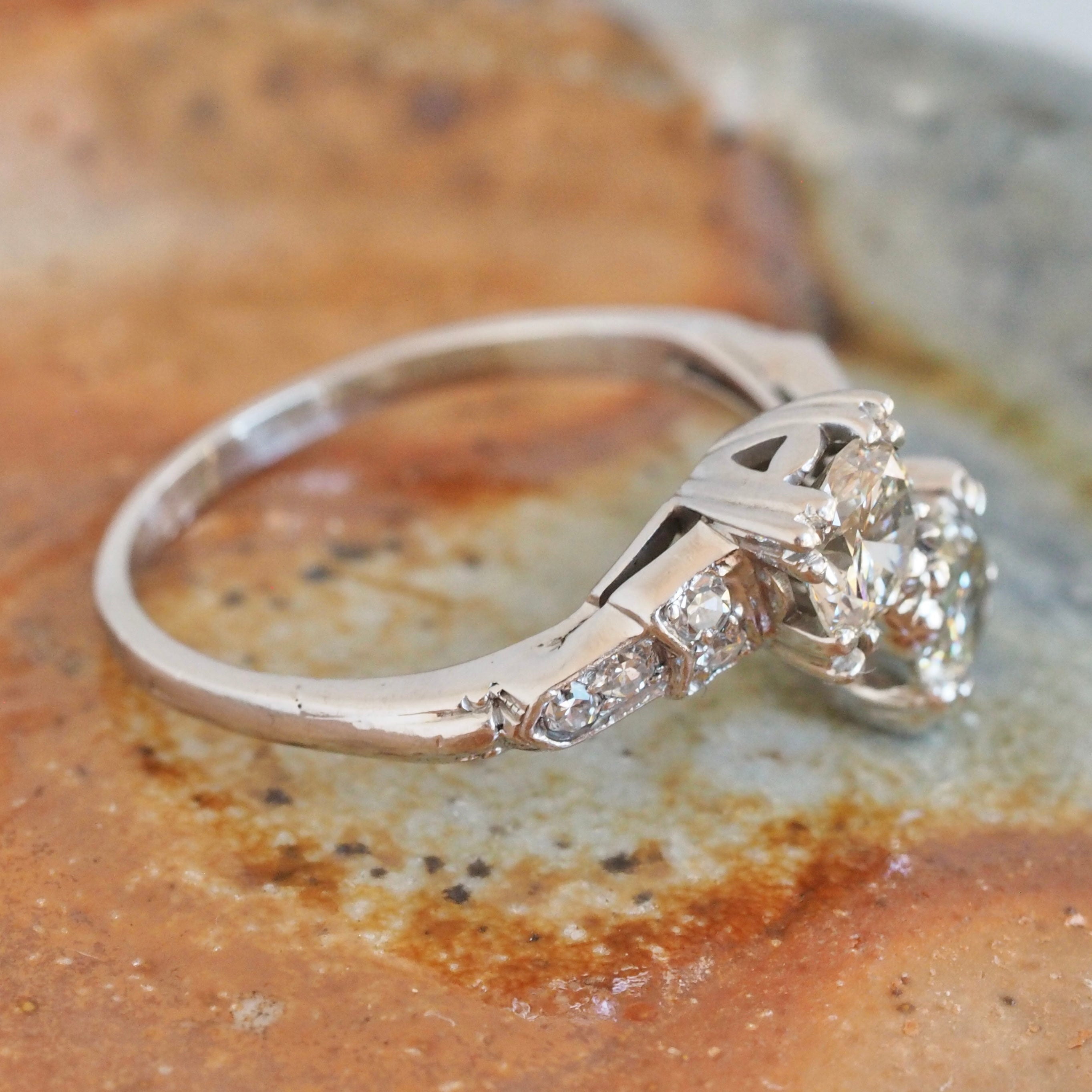 Antique Art Deco Platinum Diamond Moi et Toi Ring