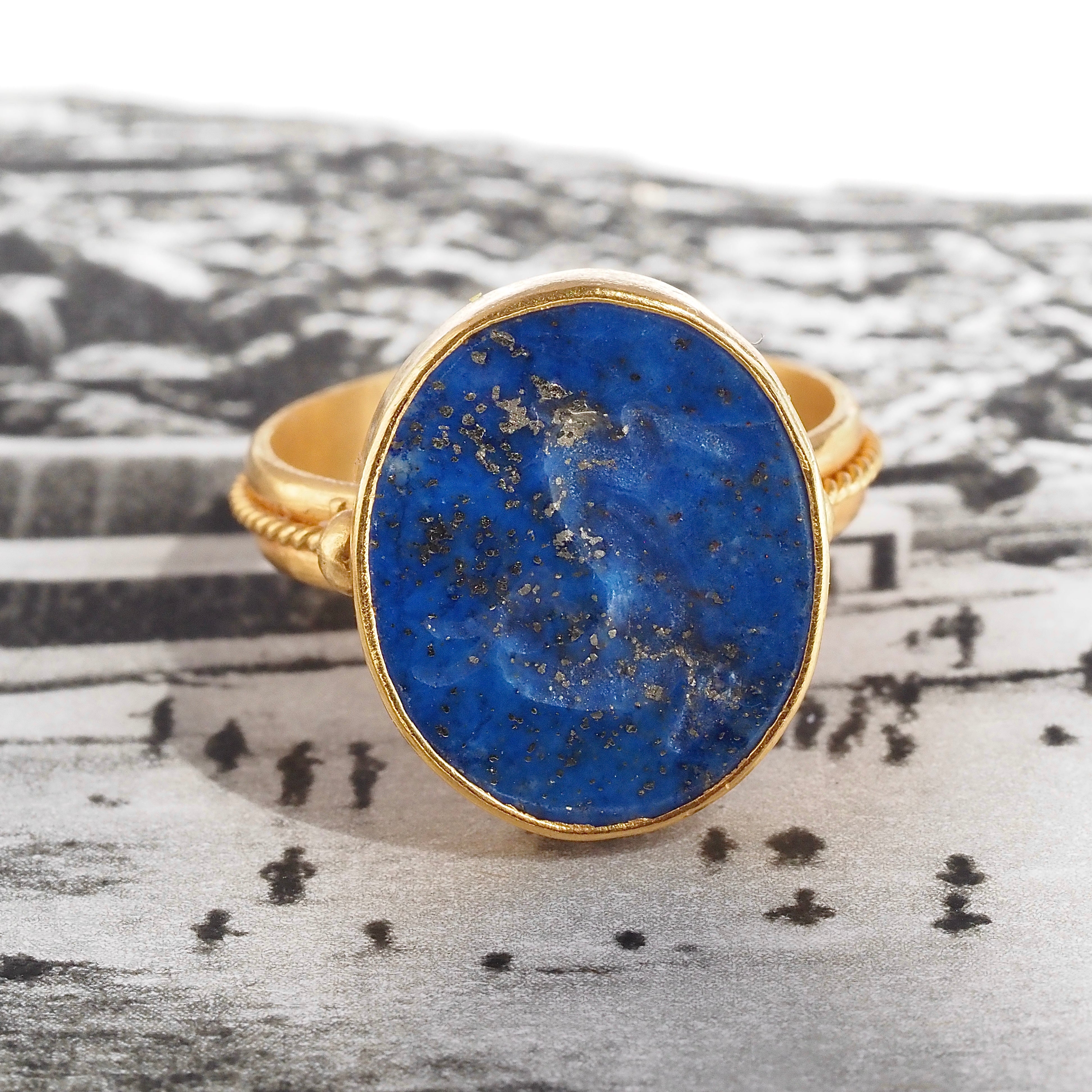 Vintage 22k Gold Lapis Goat Intaglio Ring