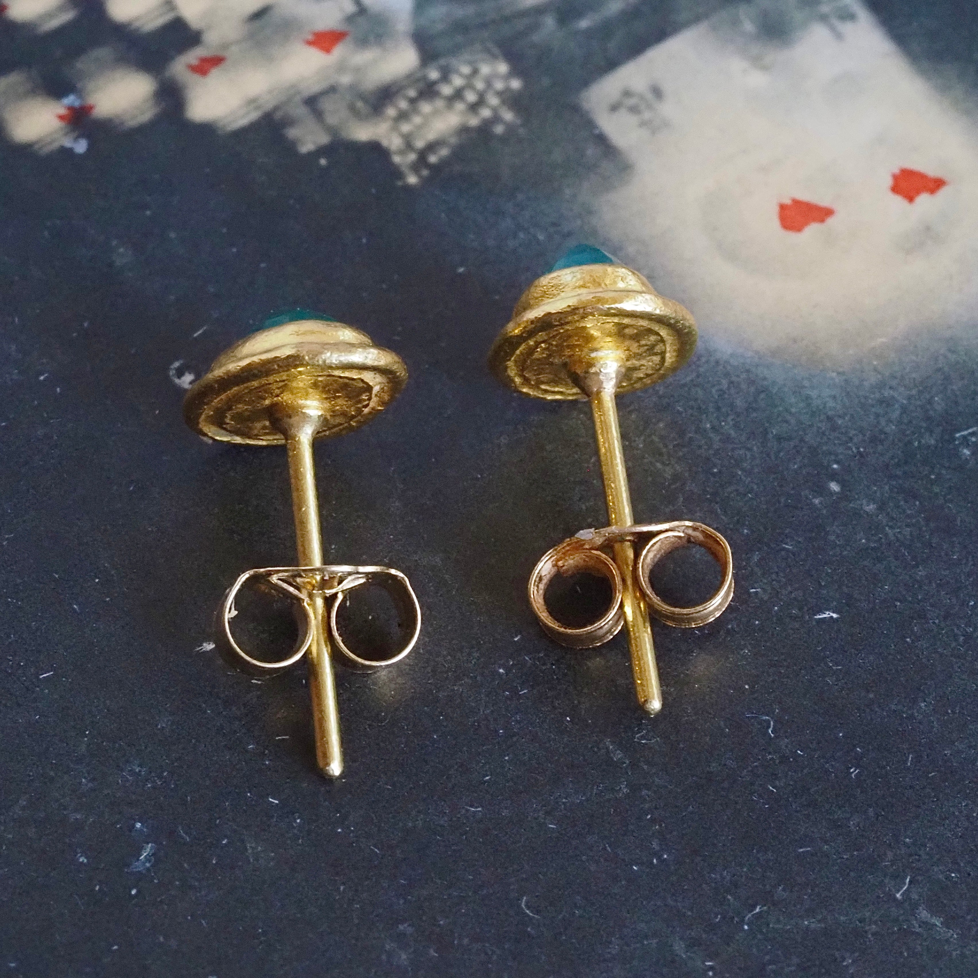 Vintage 23k Gold Rose Cut Emerald Bezel Set Studs