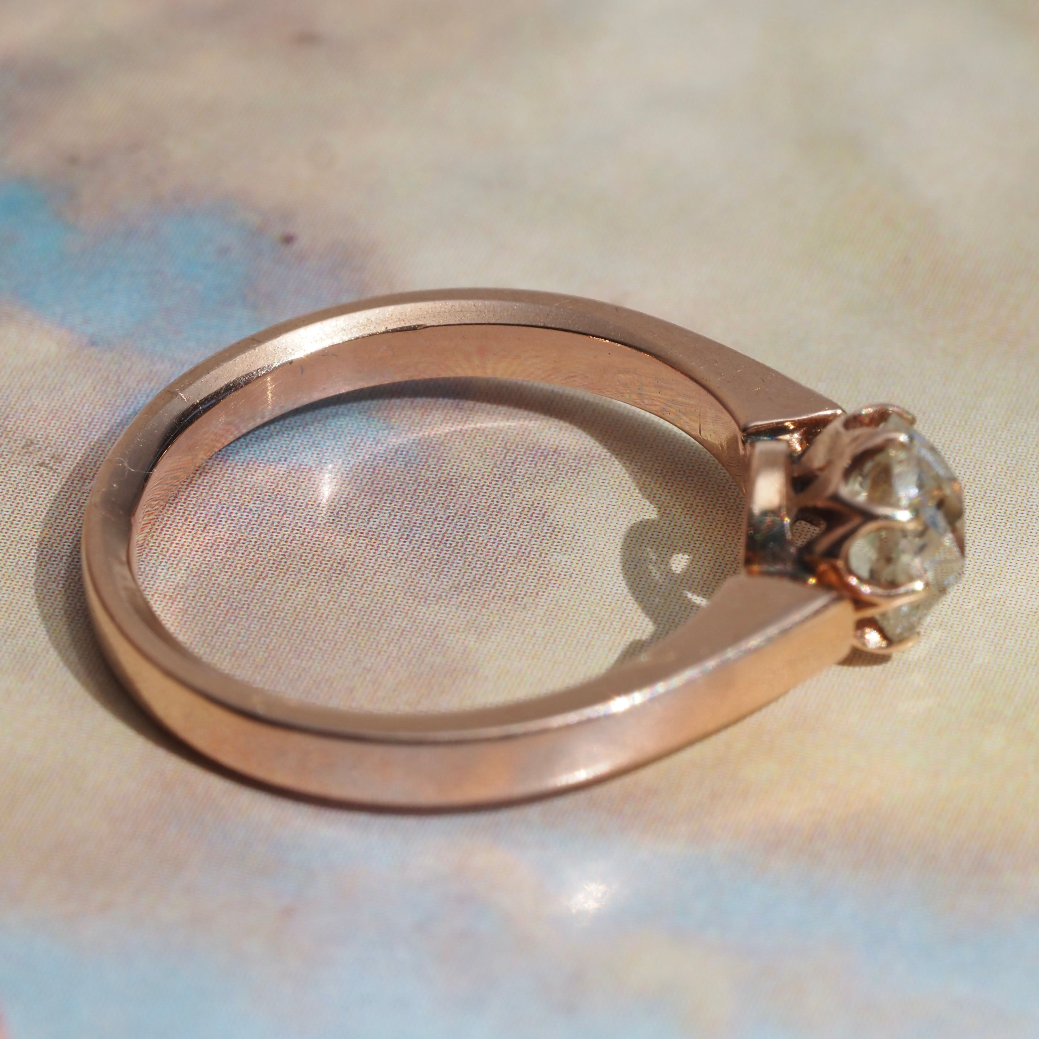 Antique Victorian Old Mine Cut Diamond 14k Gold Solitaire Engagement Ring