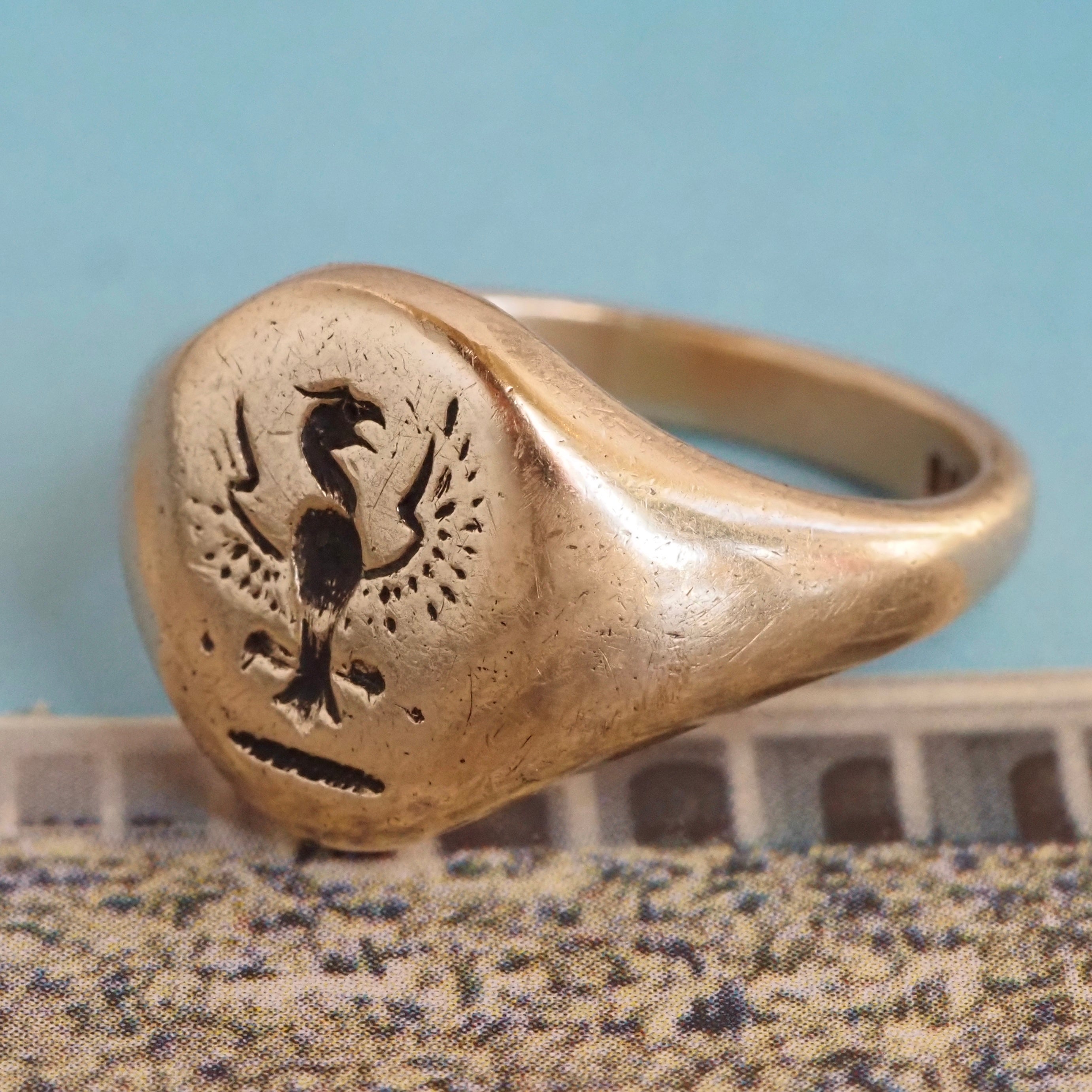 Vintage English c. 1965 Phoenix 9k Gold Signet Ring