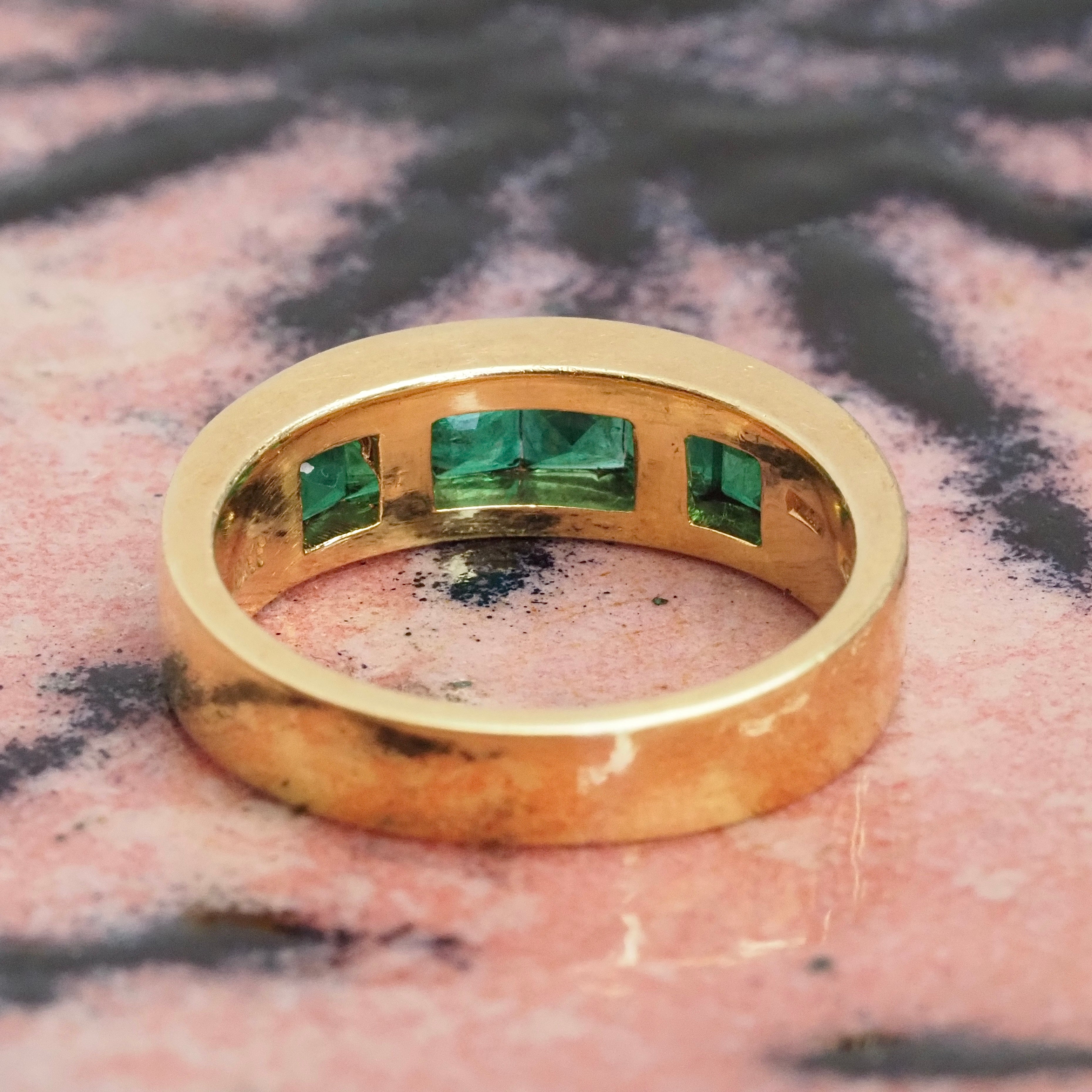 Vintage Italian 18k Gold Emerald Channel Set Band