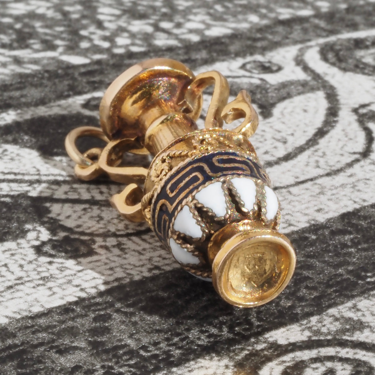 Vintage Greek Vase 14k Gold Enamel Pendant