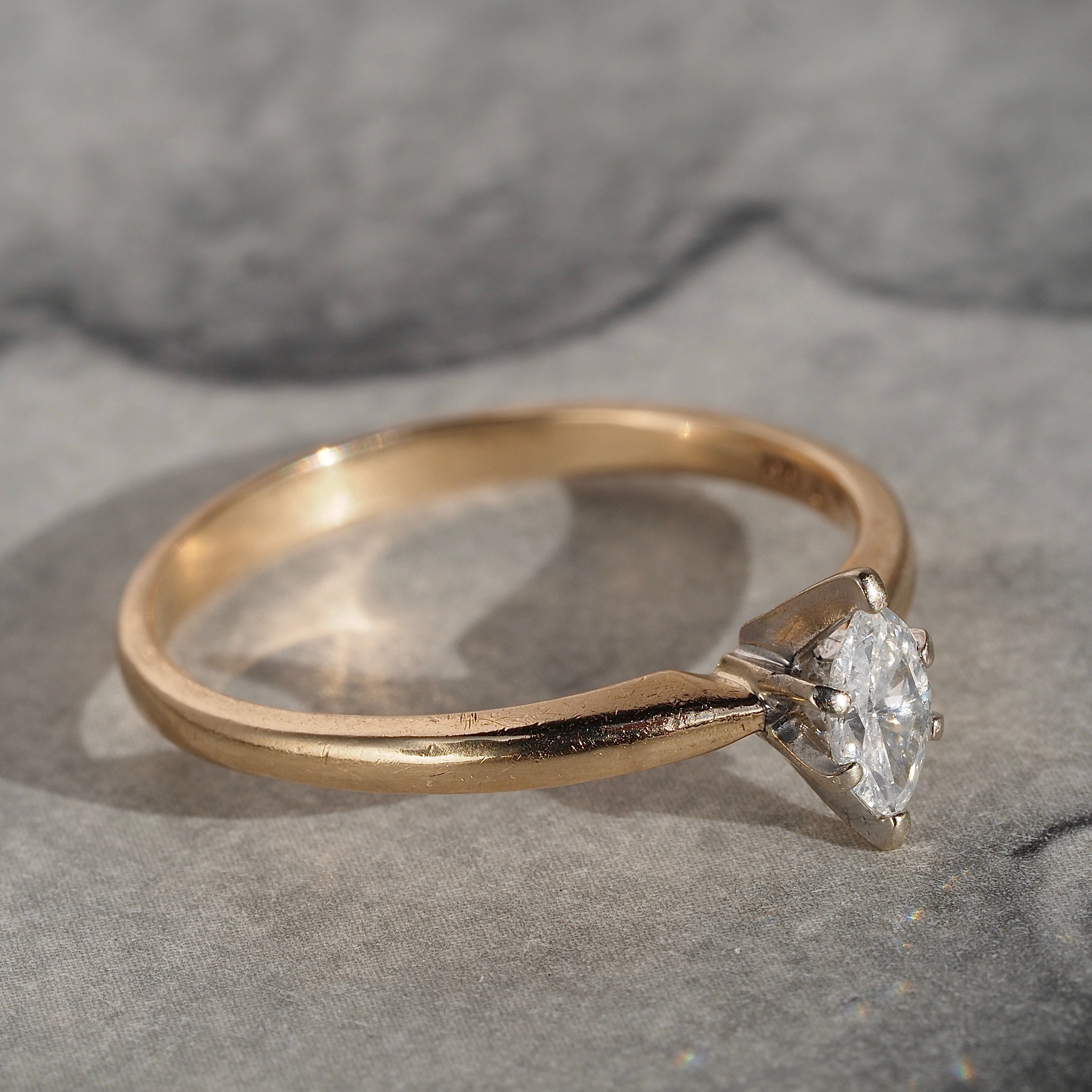Vintage Marquise Diamond 14k Gold Engagement Ring