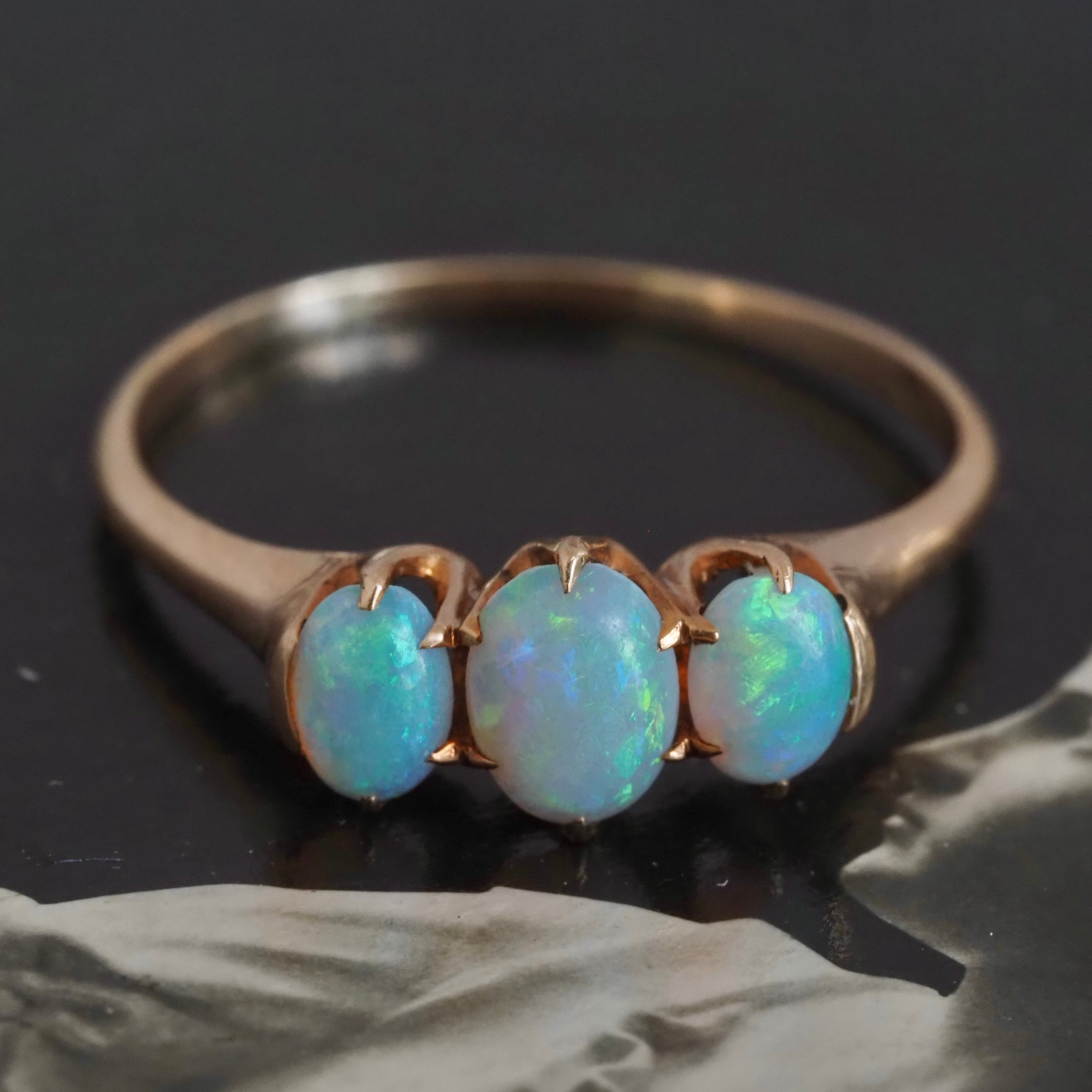 Antique Victorian Opal Trilogy 14k Gold Ring