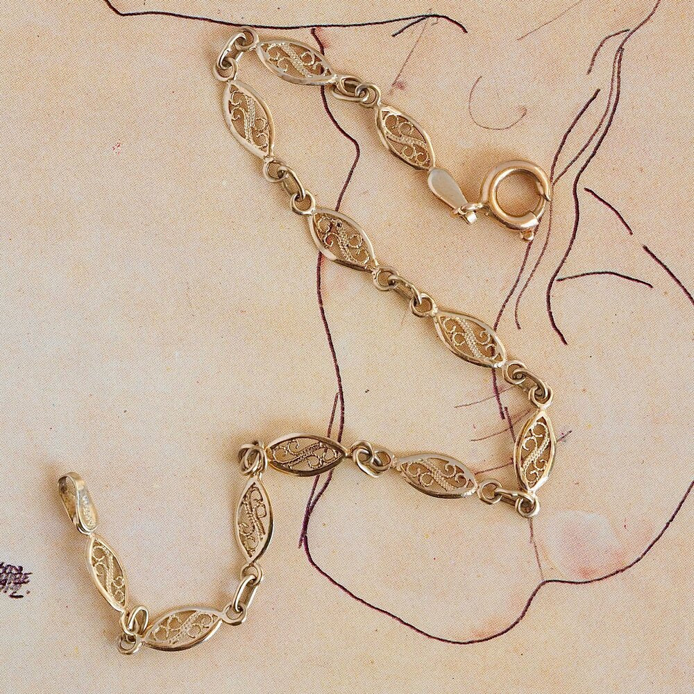 Vintage 14k Gold Filigree Link Bracelet