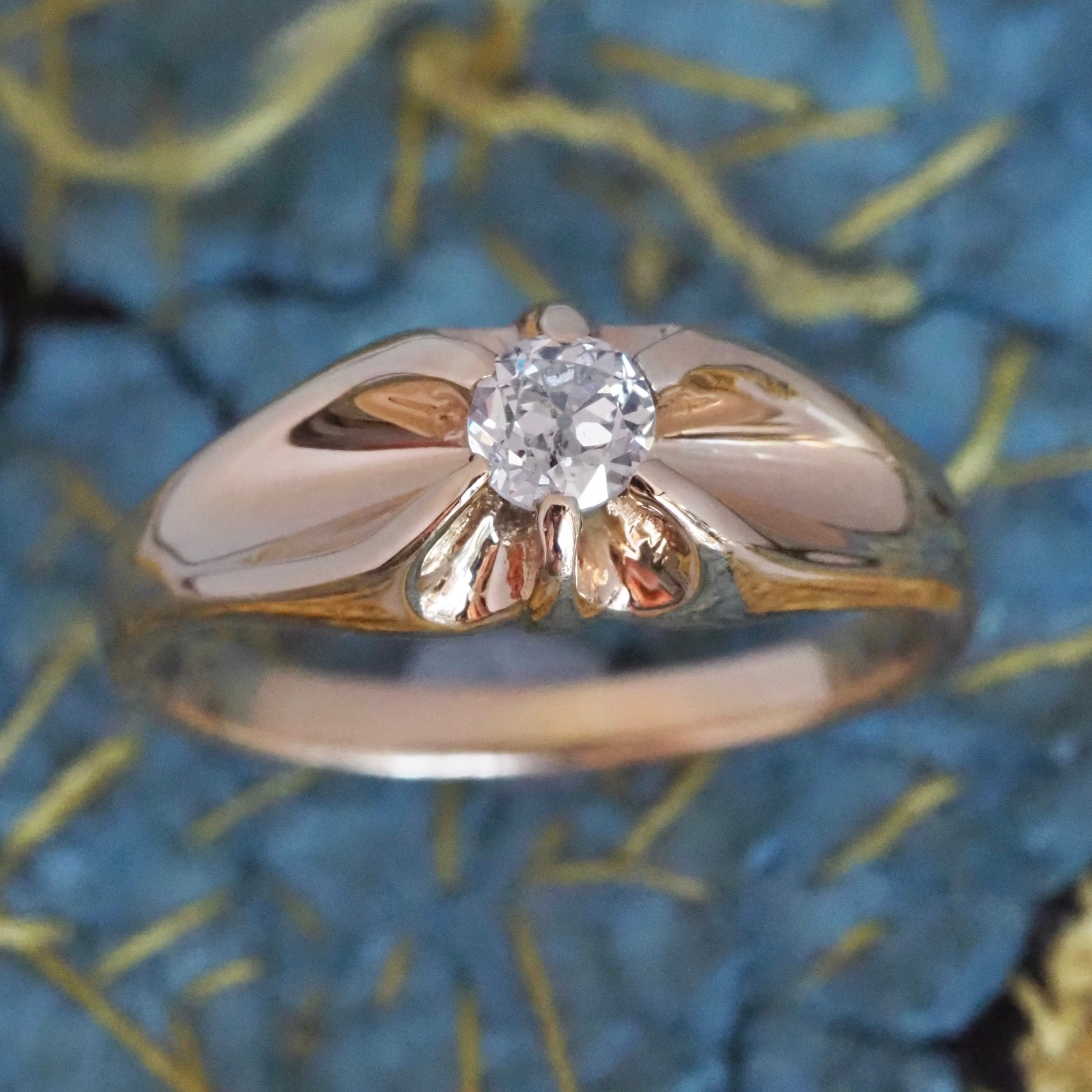 Antique Belcher Set Old European Cut Diamond 14k Gold Engagement Ring