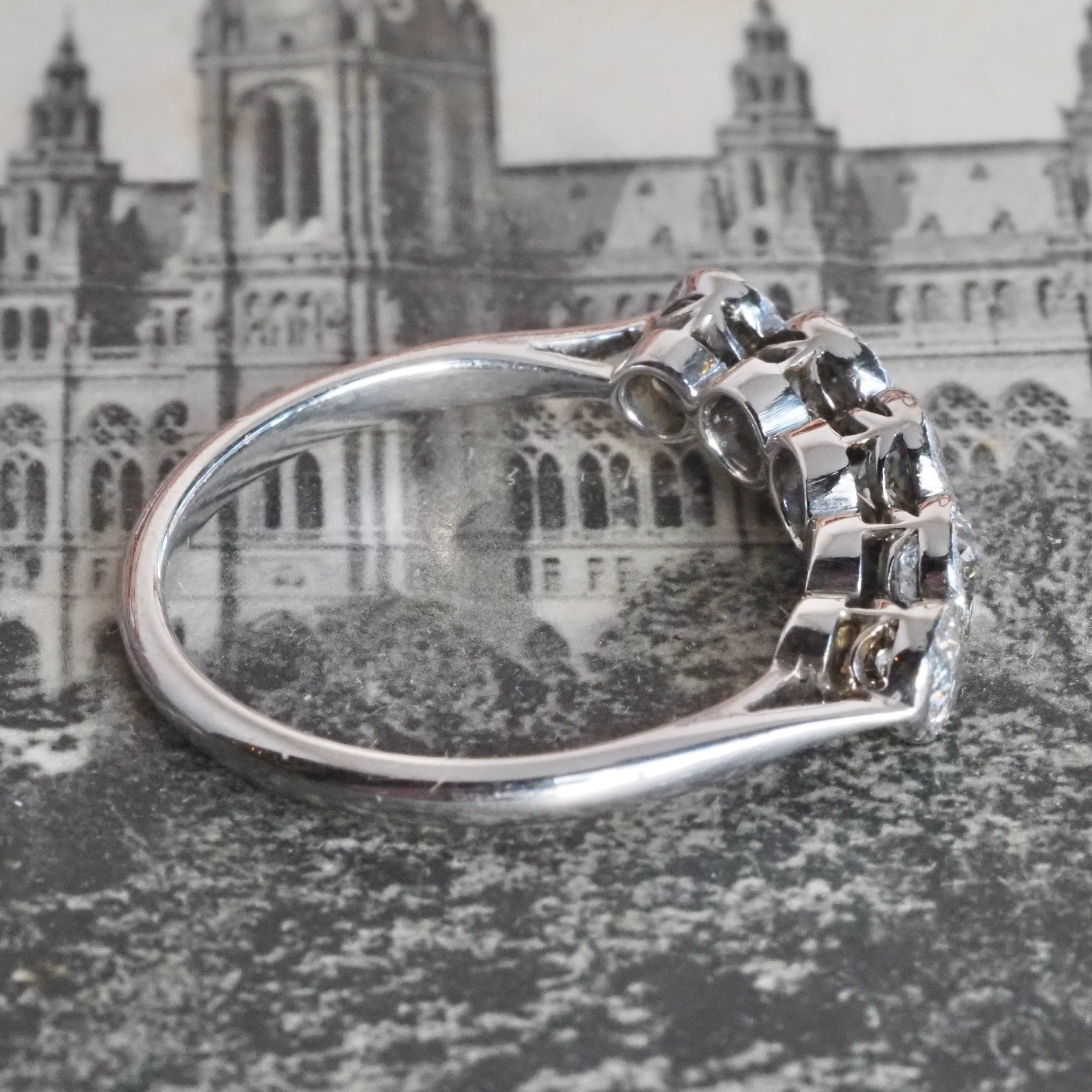 Antique Old European Cut Diamond Five Stone 18k White Gold Ring