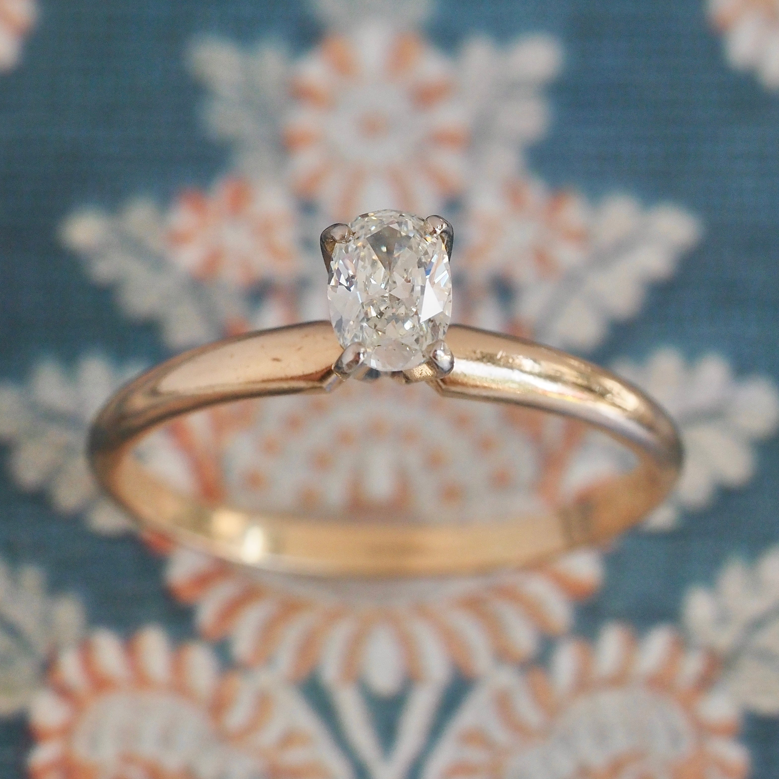 Vintage 14k Gold Oval Brilliant Cut Diamond Solitaire Ring