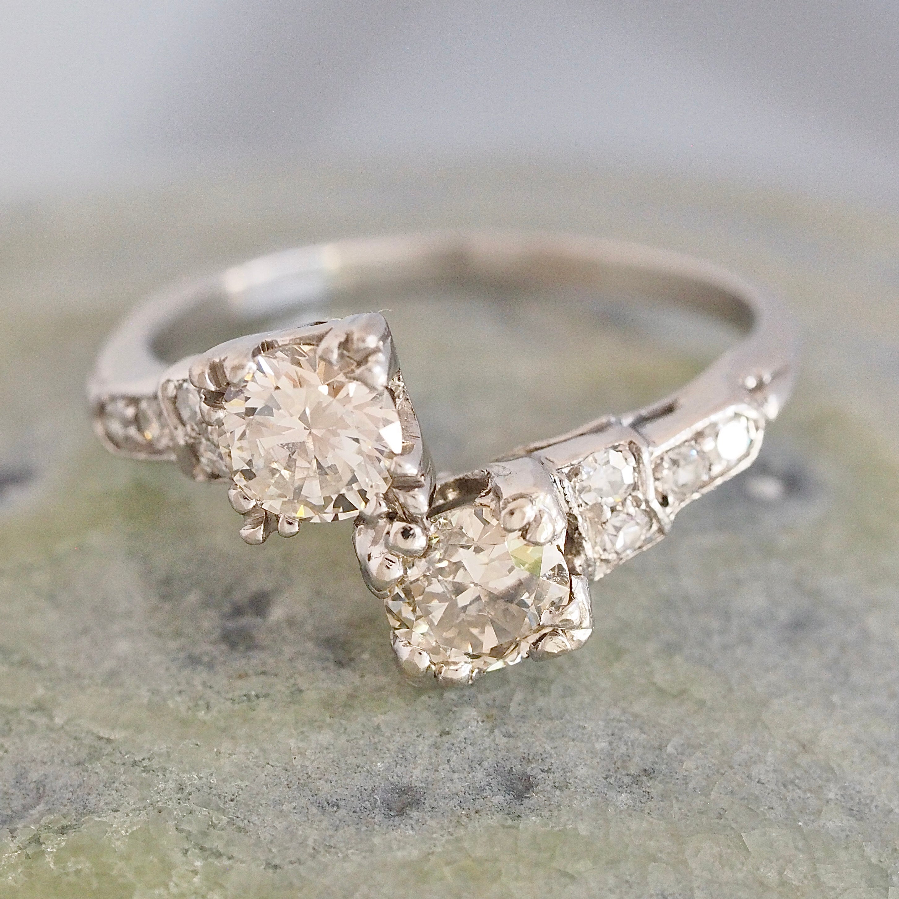 Antique Art Deco Platinum Diamond Moi et Toi Ring