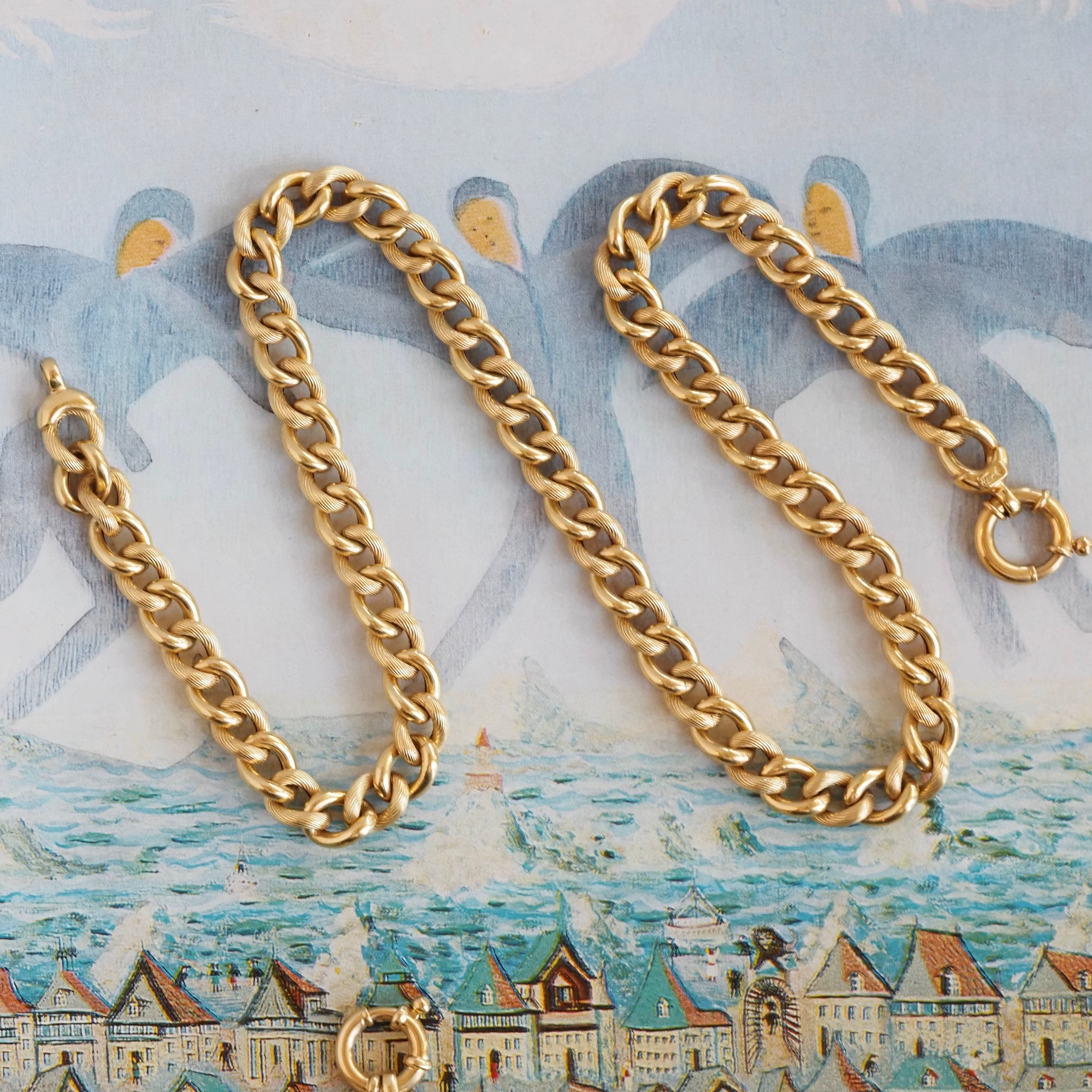 Vintage Italian 18k Gold Textured Curb Link Chain Necklace