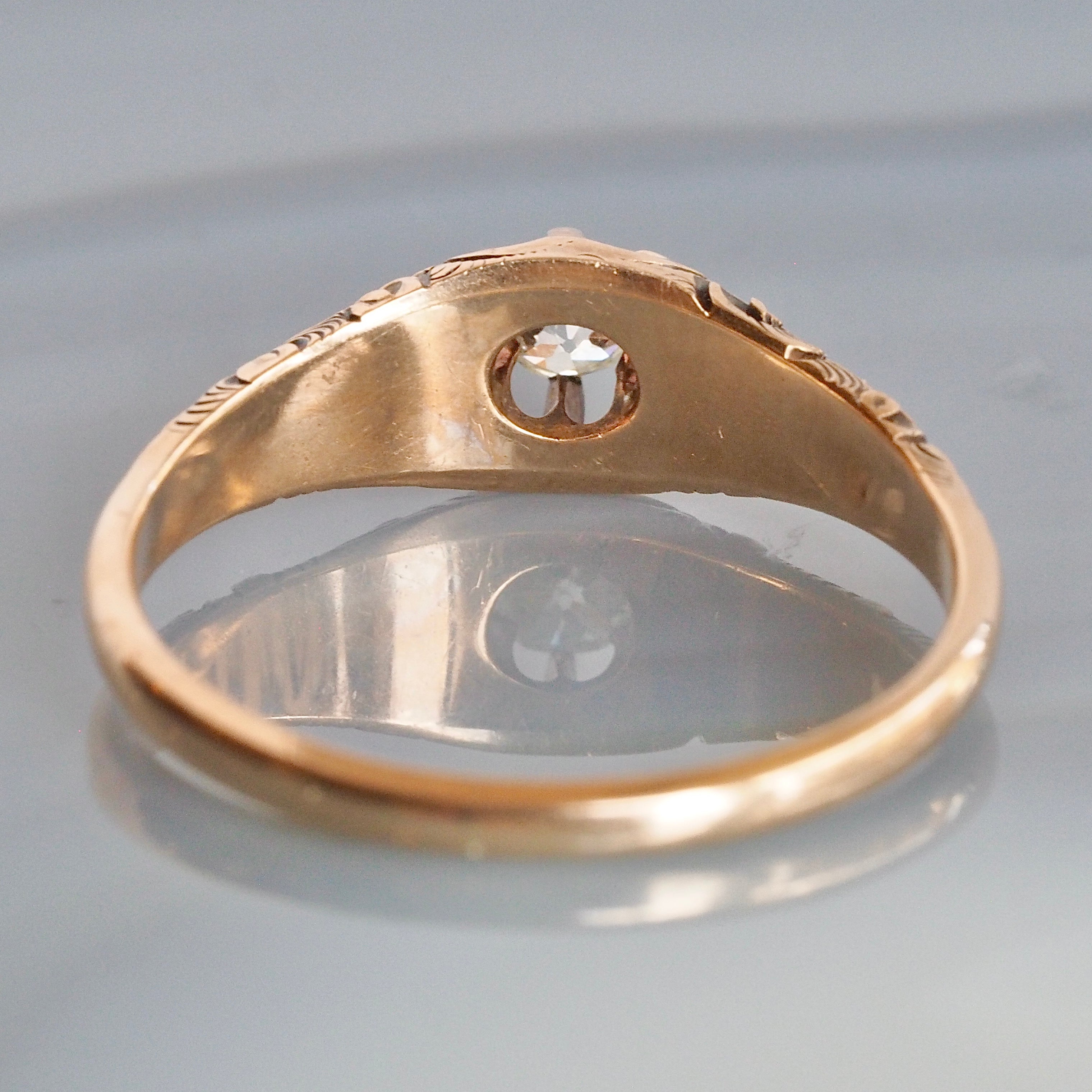 Antique Victorian 14k Gold Old Mine Cut Diamond Belcher Set Ring