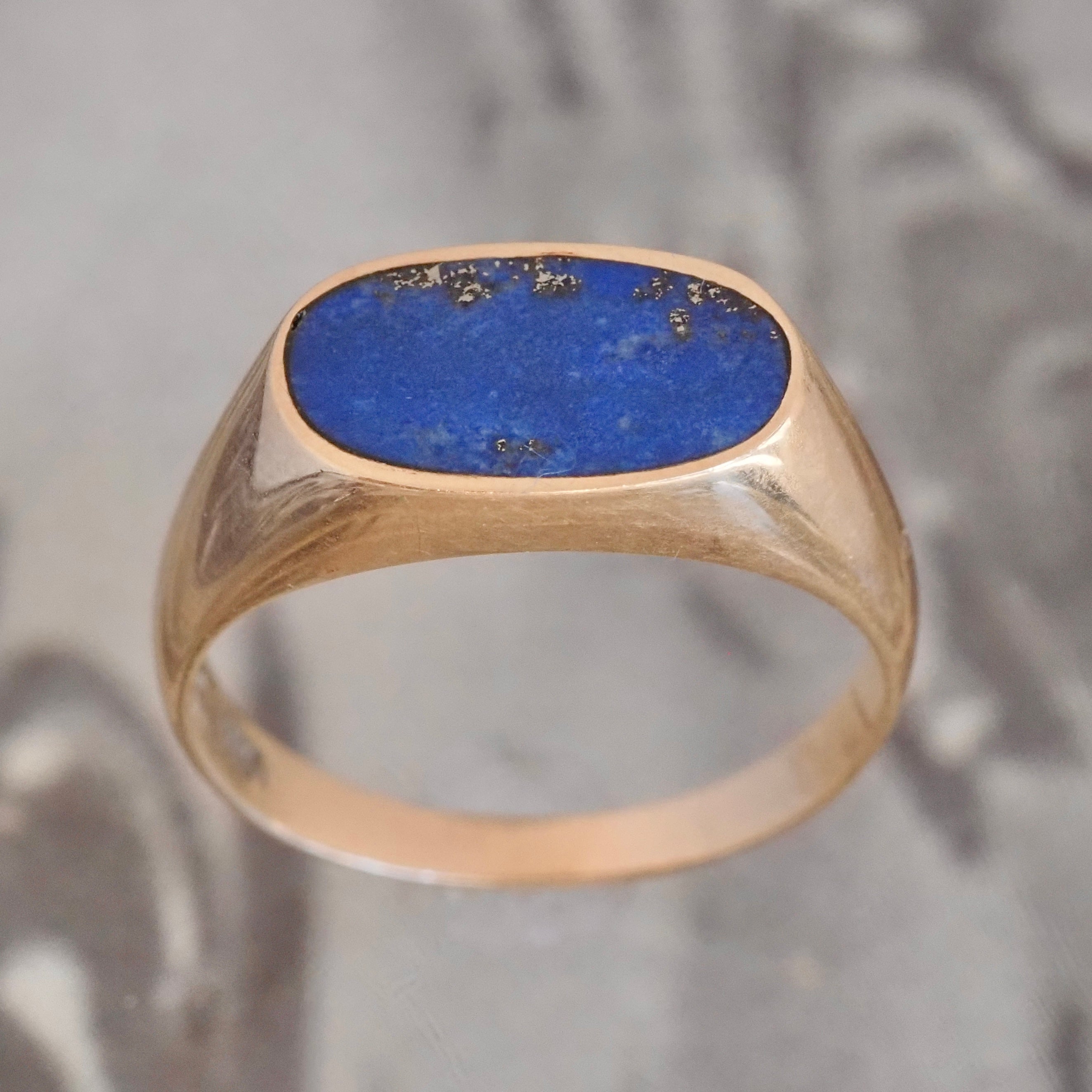 Vintage Modernist Lapis 14k Gold Signet Ring
