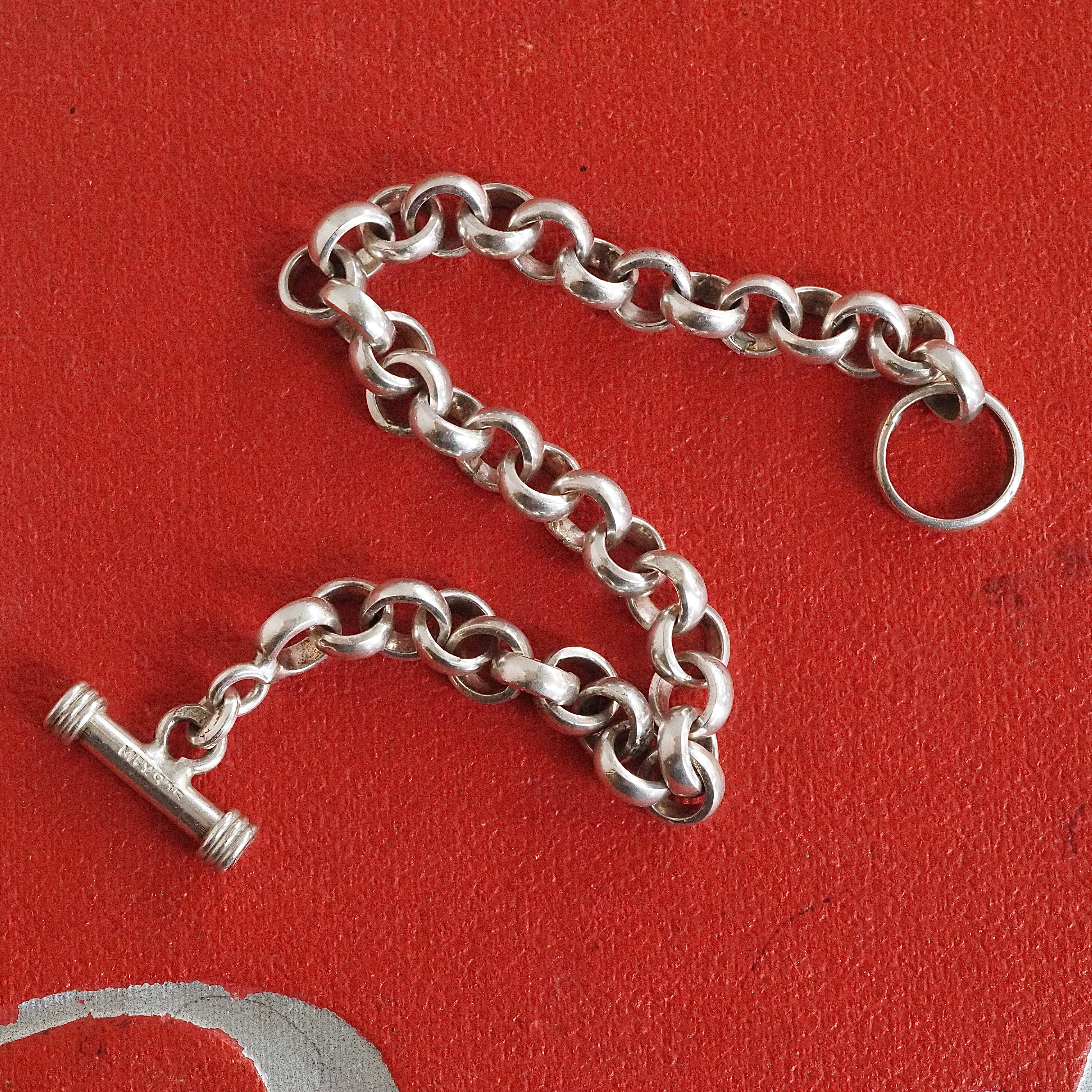 Vintage Sterling Silver 8" Rolo Link Chain Toggle Bracelet