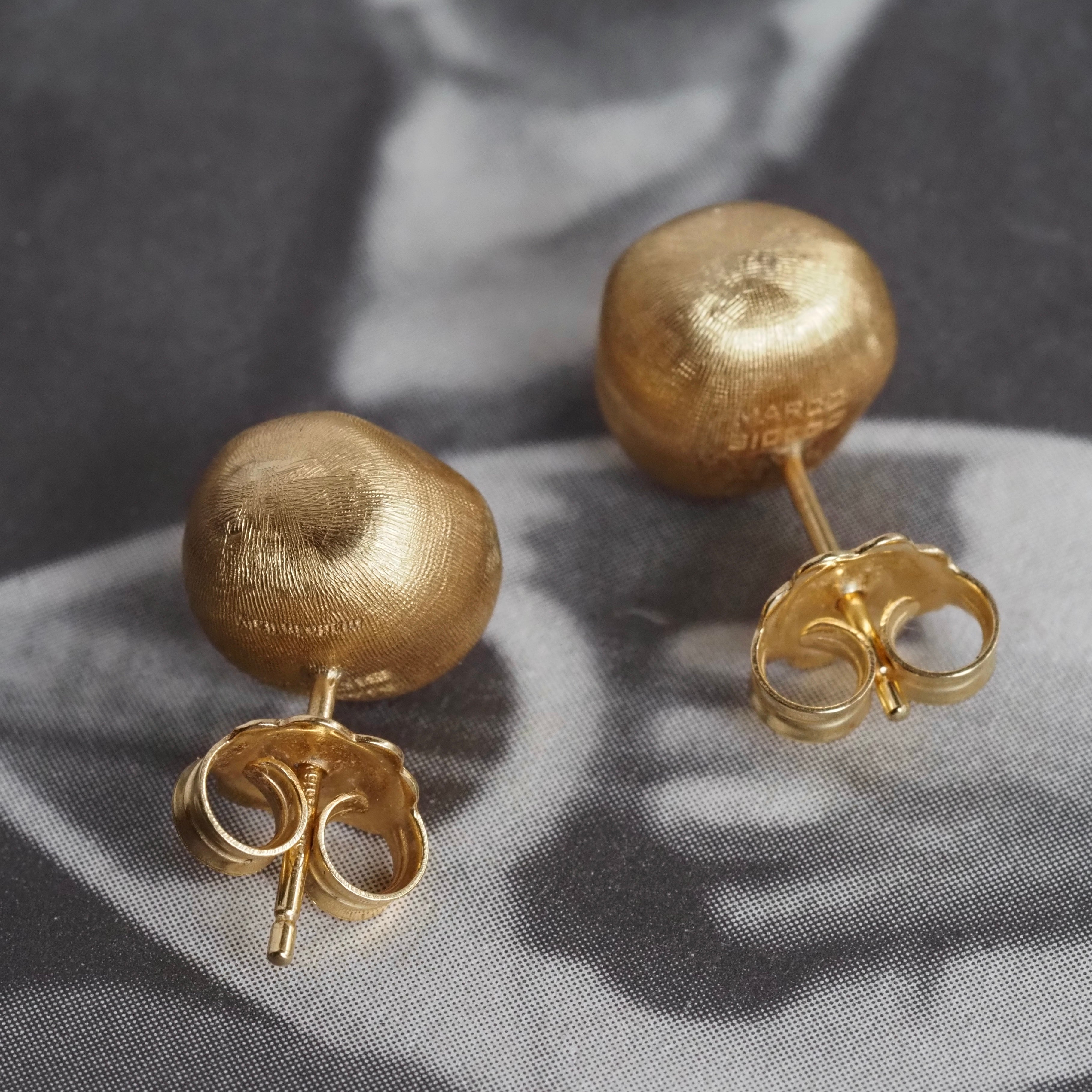 Vintage Organic Brushed Ball 18k Gold Stud Earrings