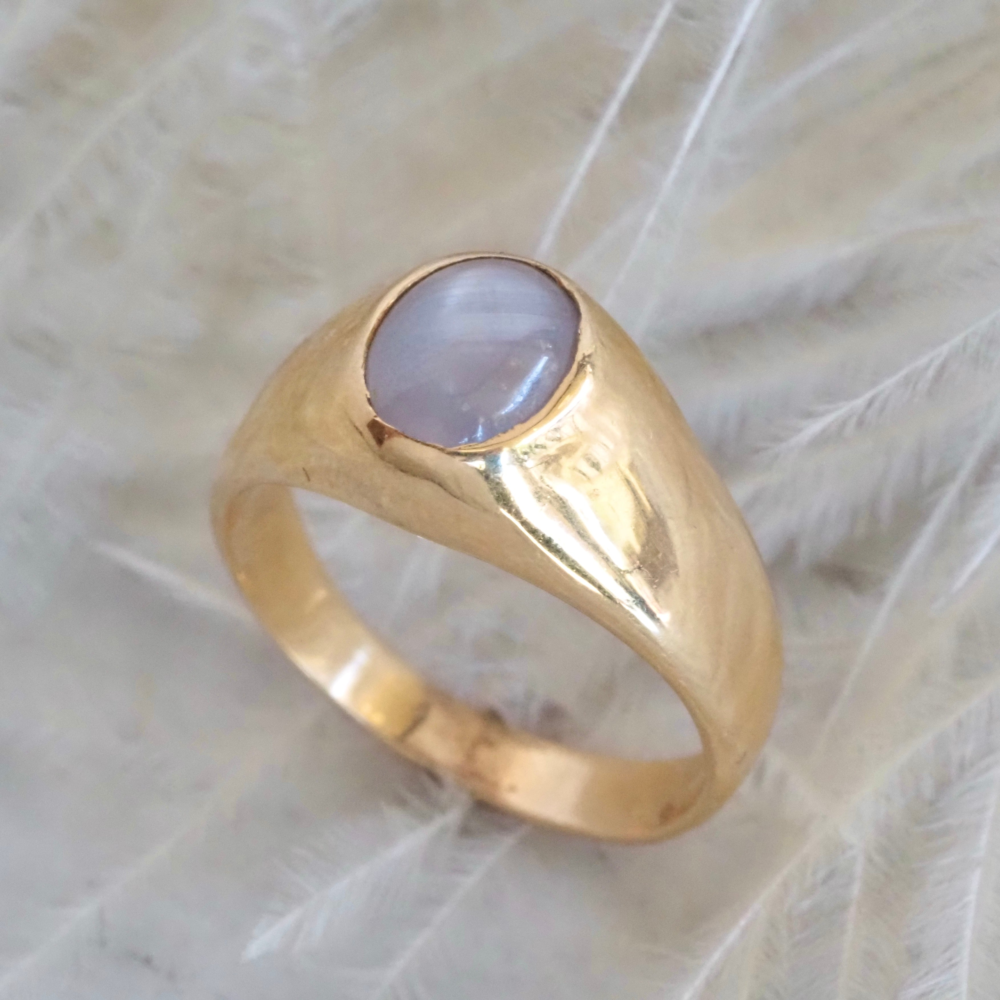 Vintage Natural Star Sapphire 14k Gold Flush Set Signet Ring