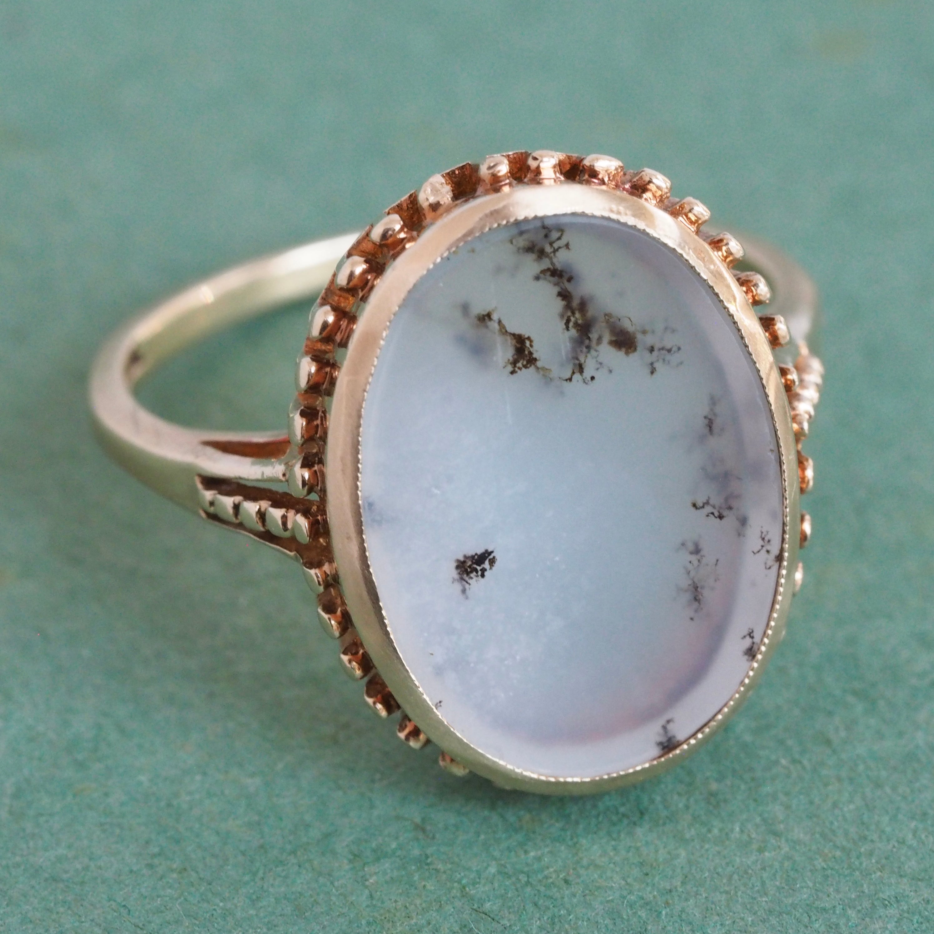 Antique 10k Gold Moss Agate Ring