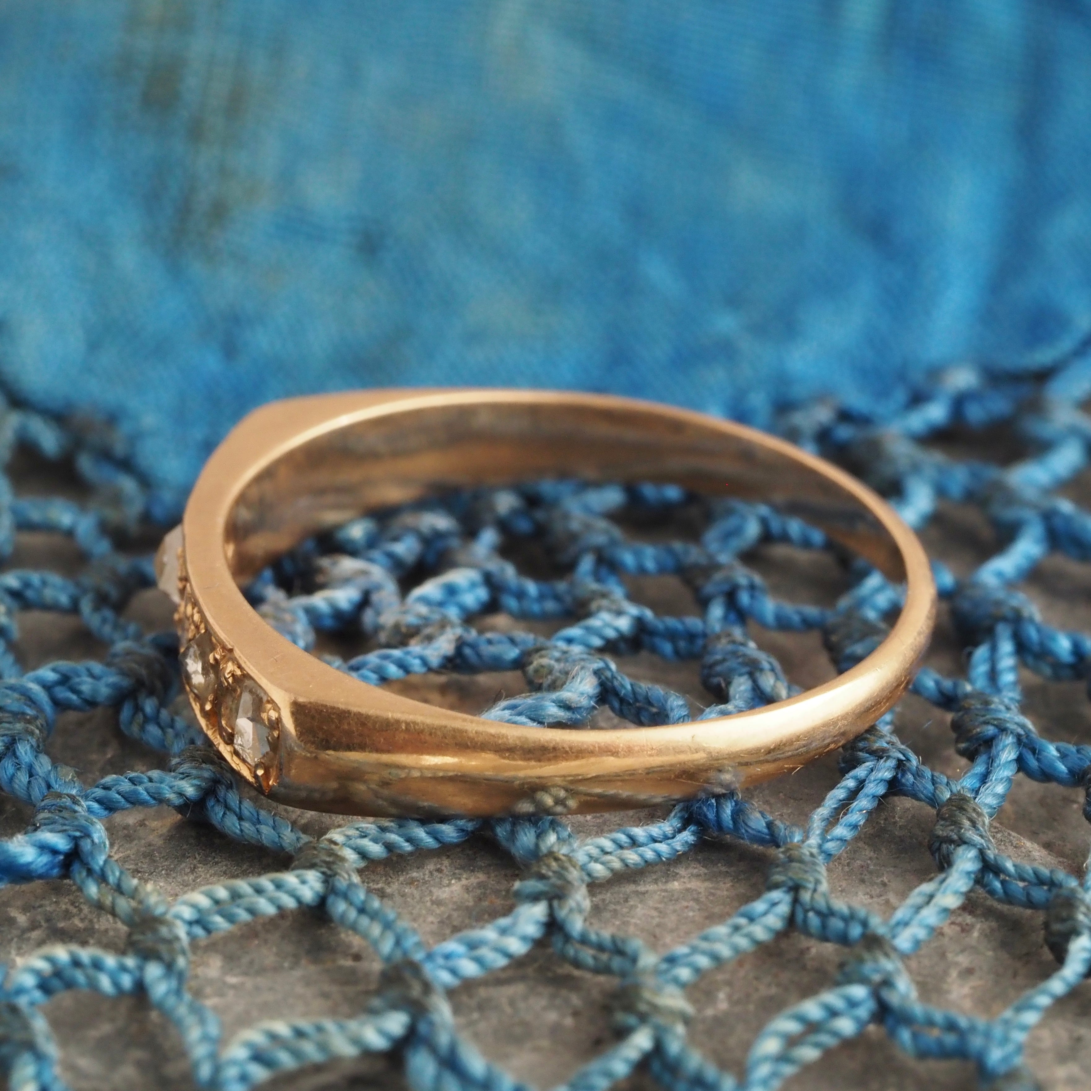 Antique Rose Cut Diamond Half Hoop 9k Gold Ring