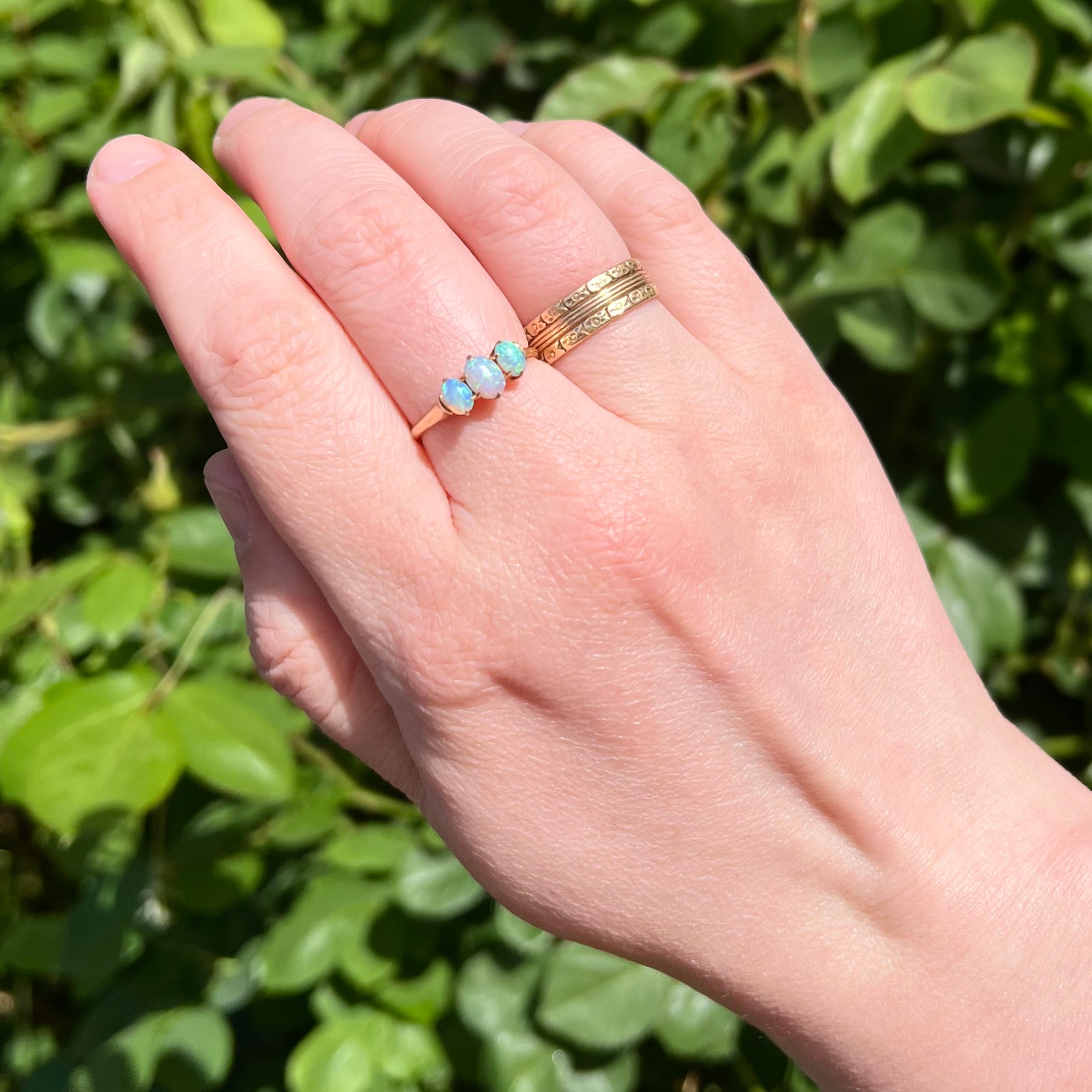 Antique Victorian Opal Trilogy 14k Gold Ring
