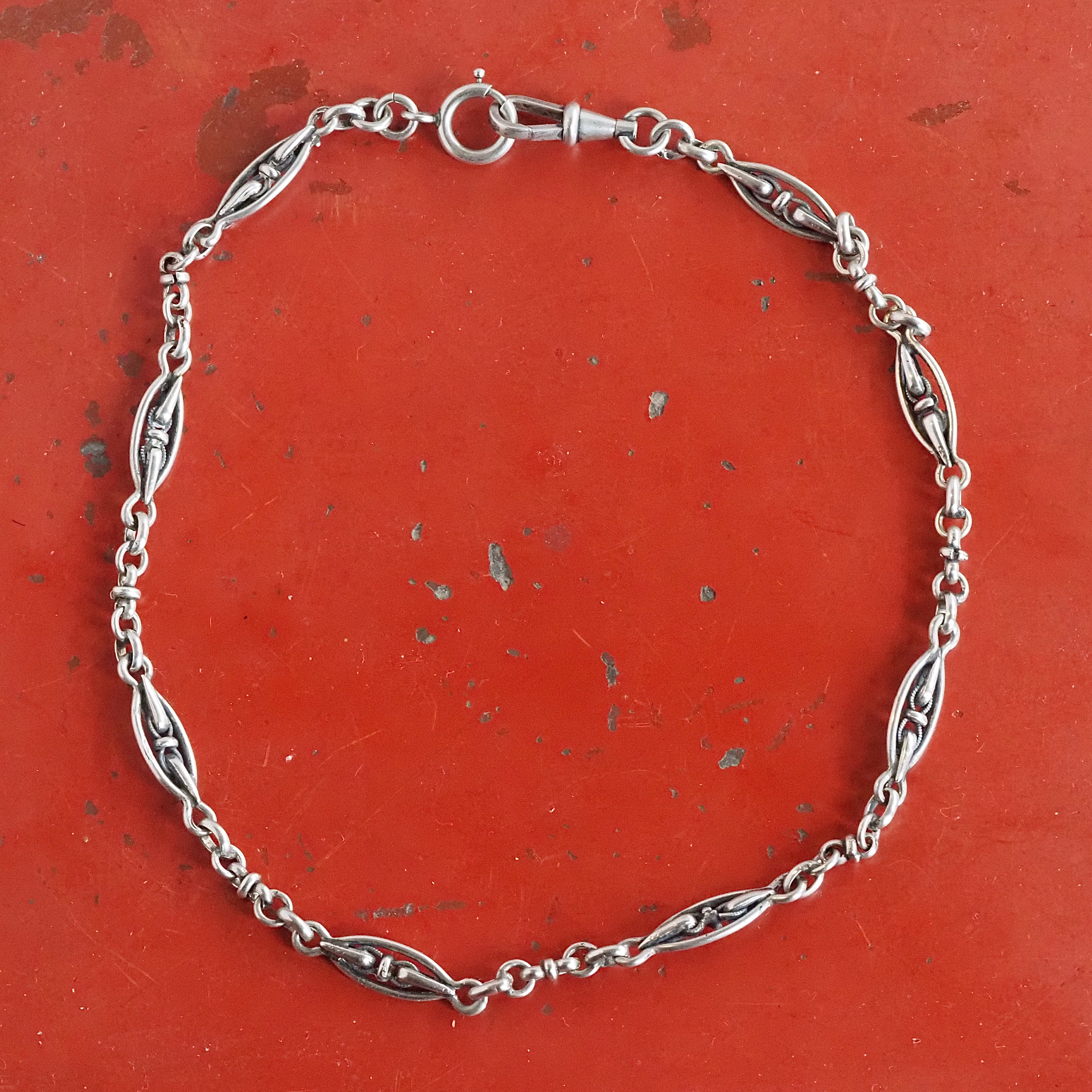 Antique French Art Nouveau Sterling Silver Dimentional Chain