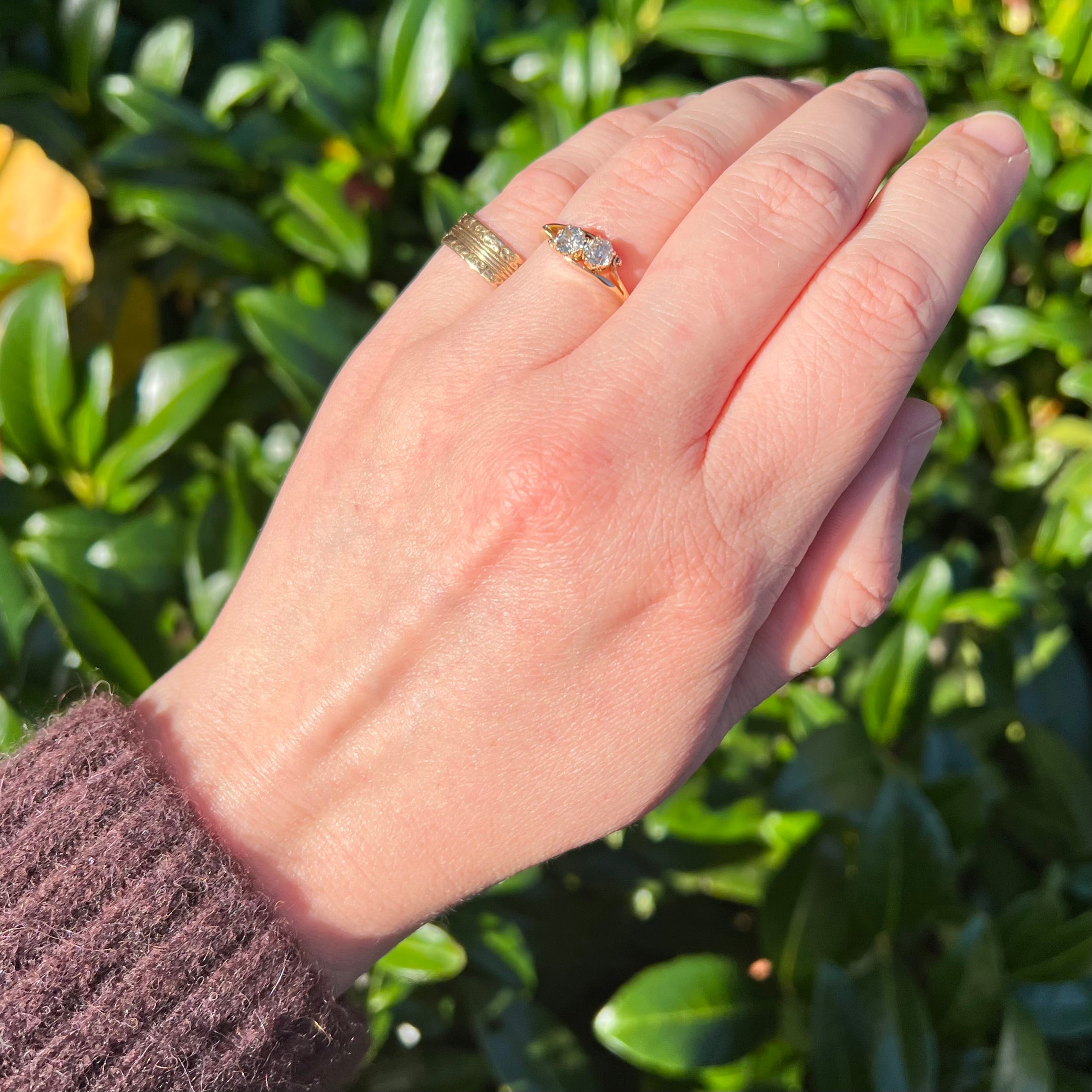 Antique Art Nouveau English Moi et Toi Old European Cut Diamond 18k Gold Engagement Ring