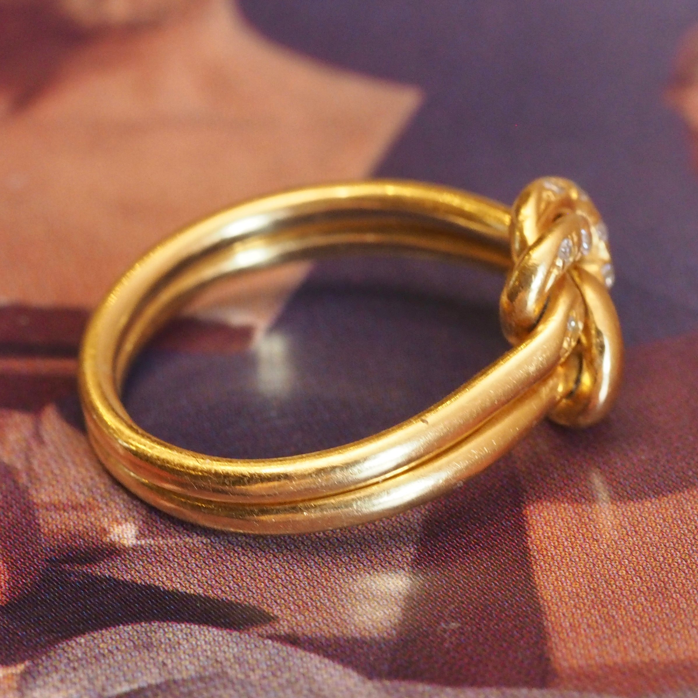 Vintage Portuguese 19k Gold Diamond Double Knot Ring