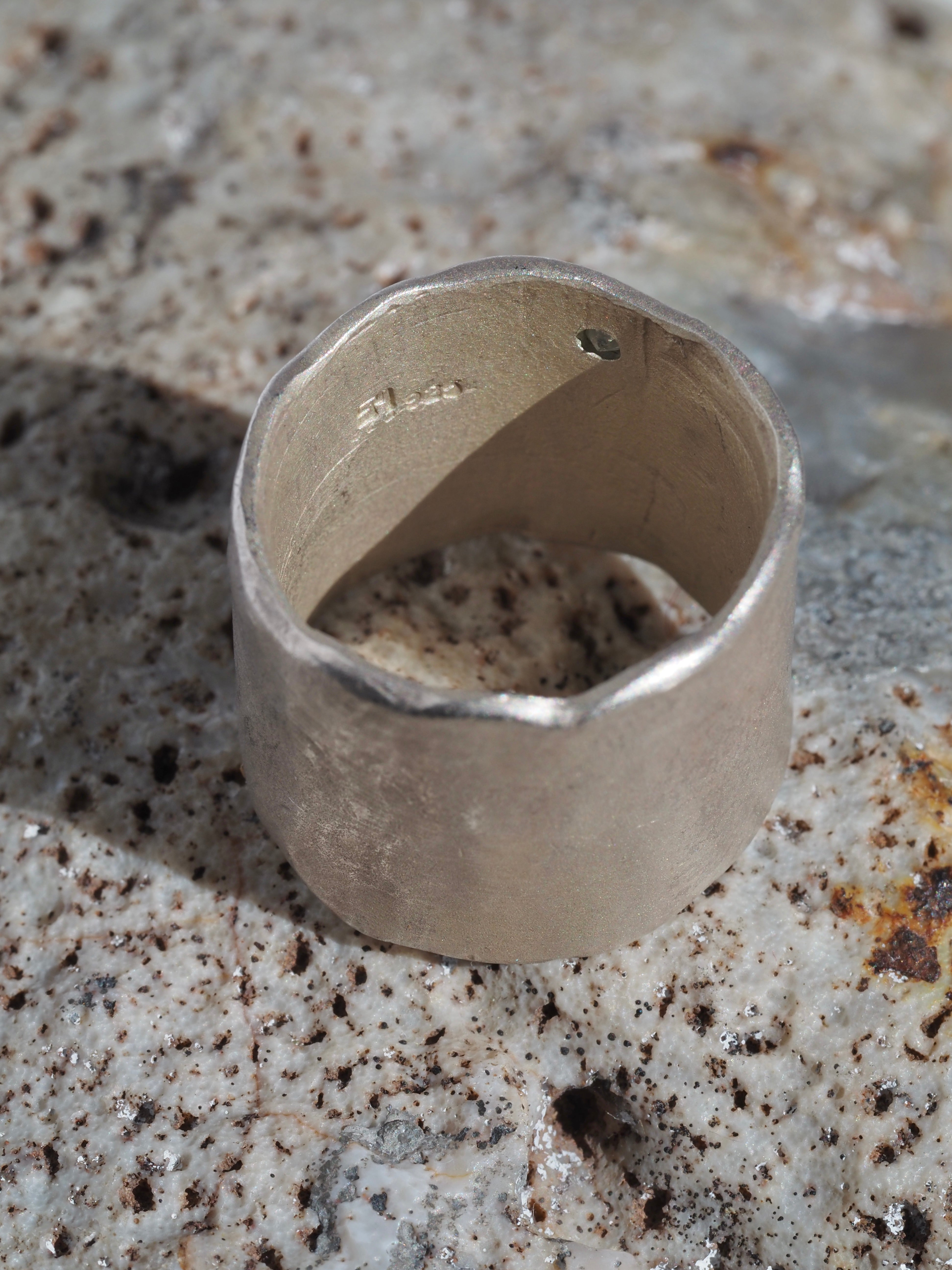 Sterling Silver Wide Organic Band With Diamond