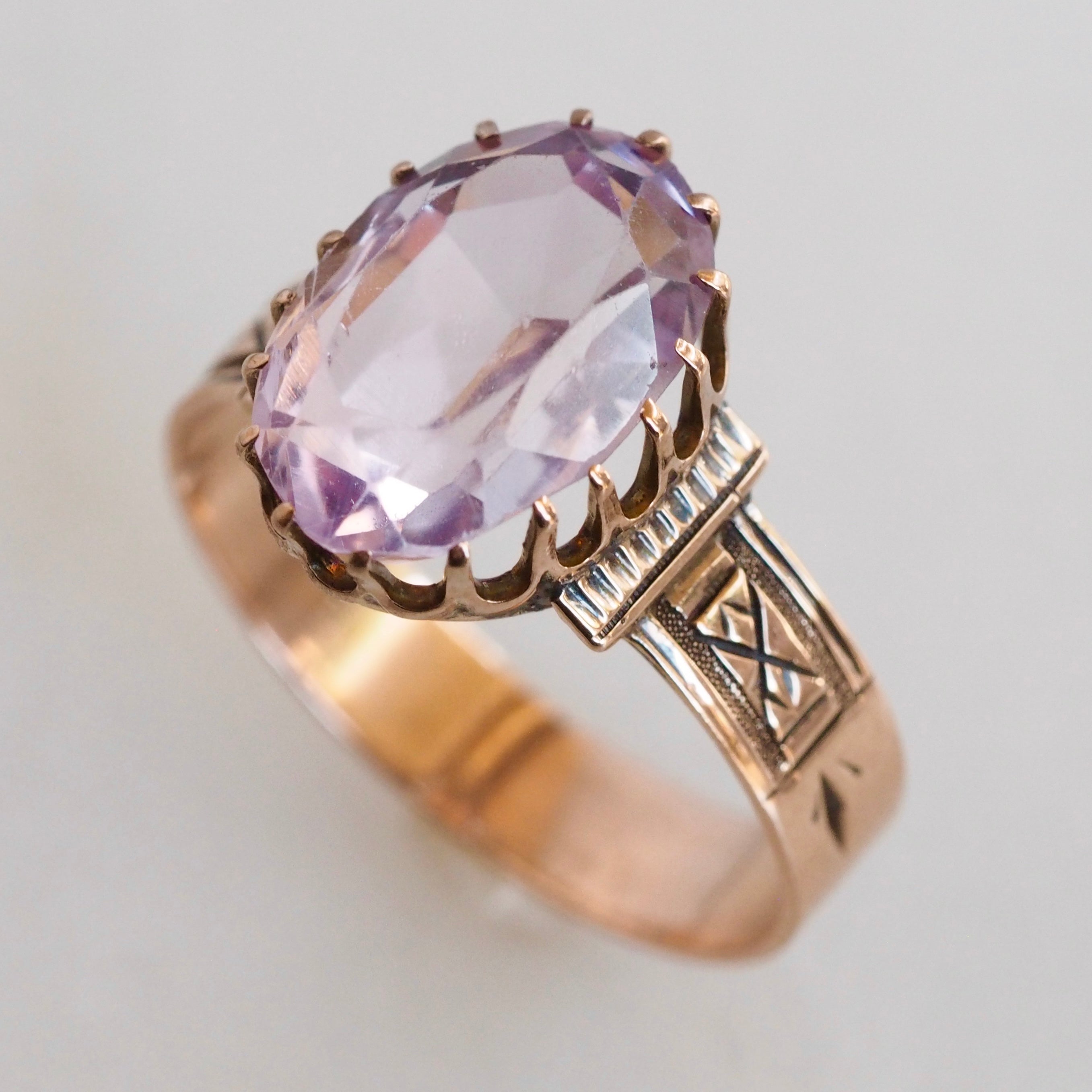 Victorian 10k Gold Rose De France Amethyst Ring