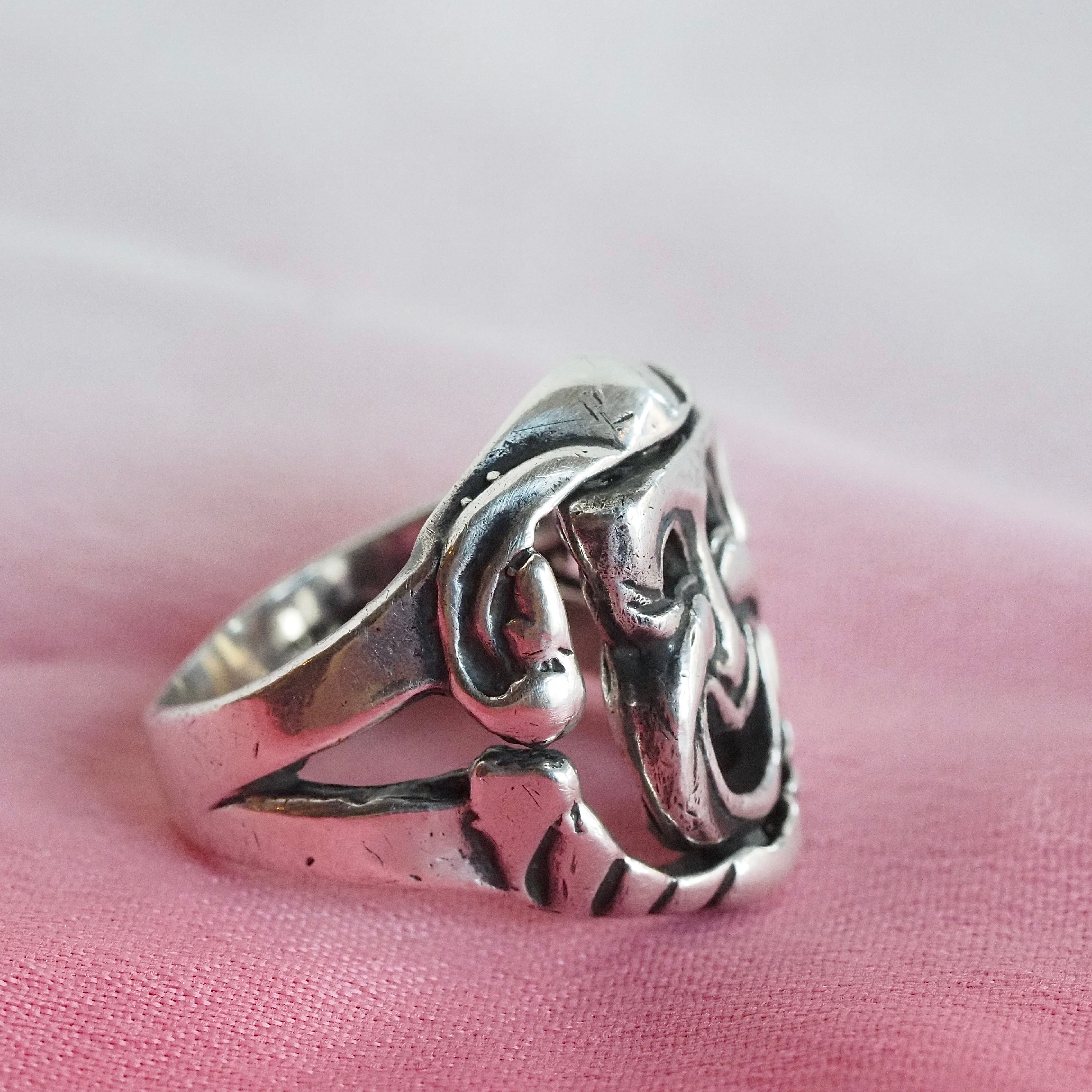 Vintage Comedy Tragedy Mask Flip Sterling Silver Ring