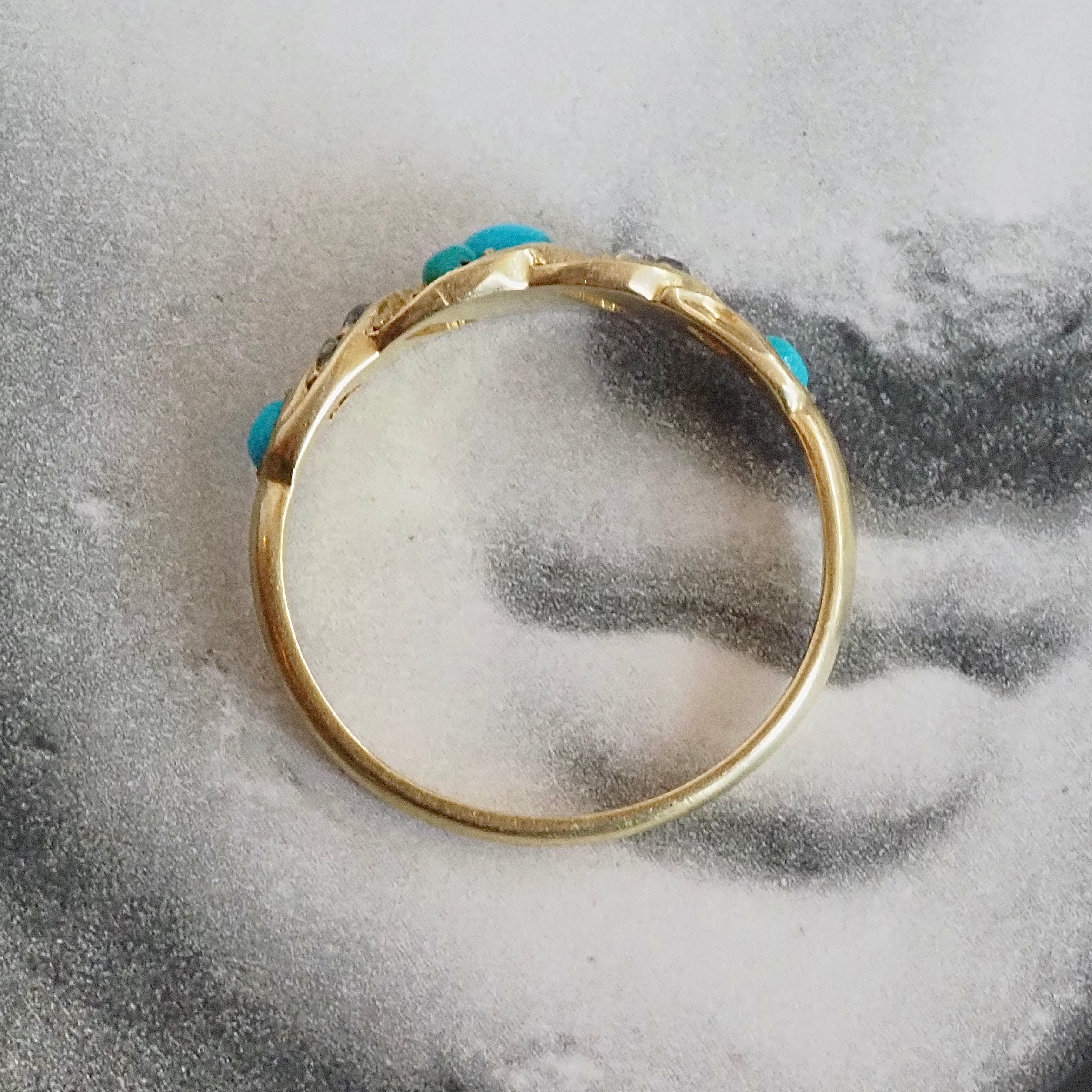 Antique Victorian Turquoise and Rose Cut Diamonds 18k Gold Ring