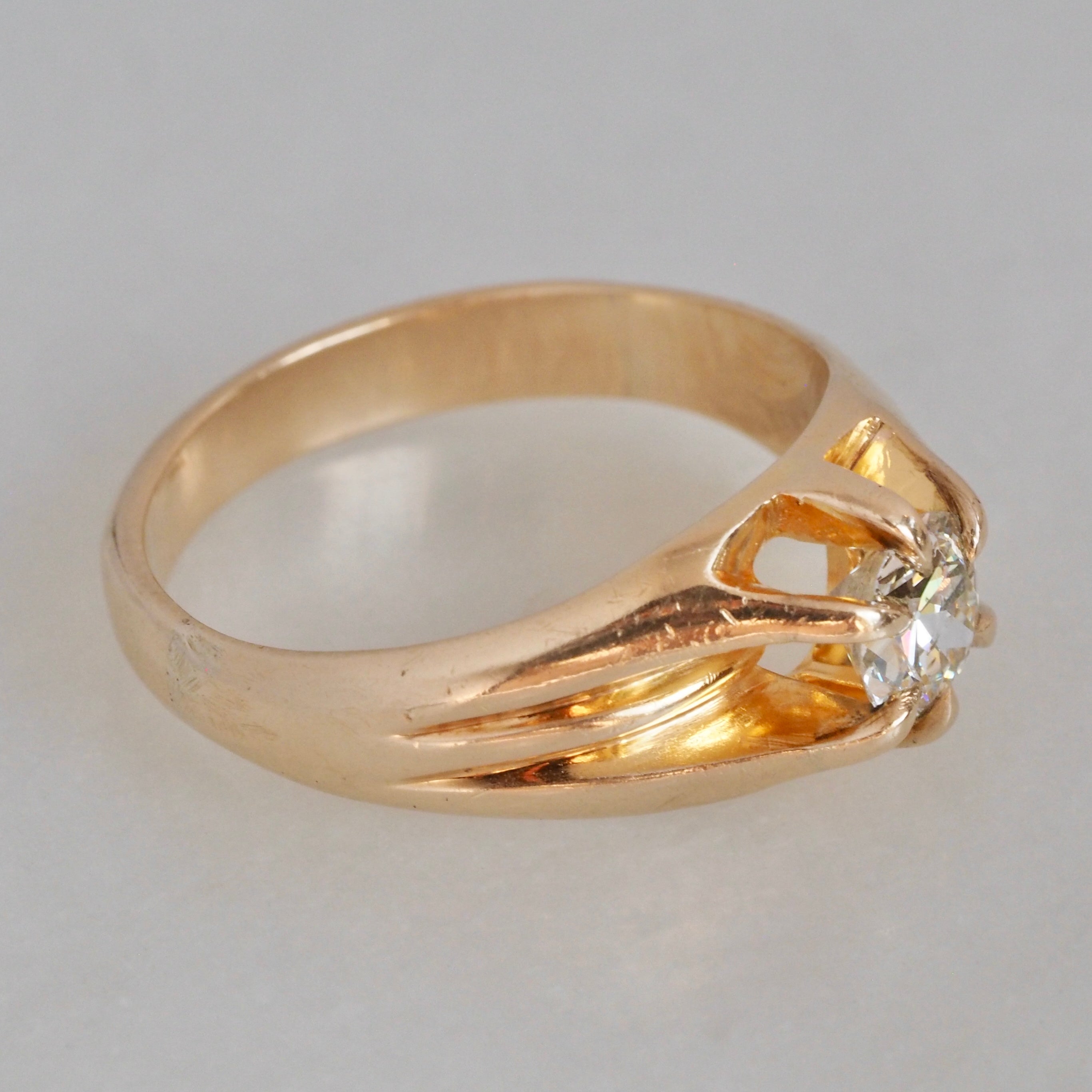 Antique 14k Gold Transitional Diamond Belcher Set Ring