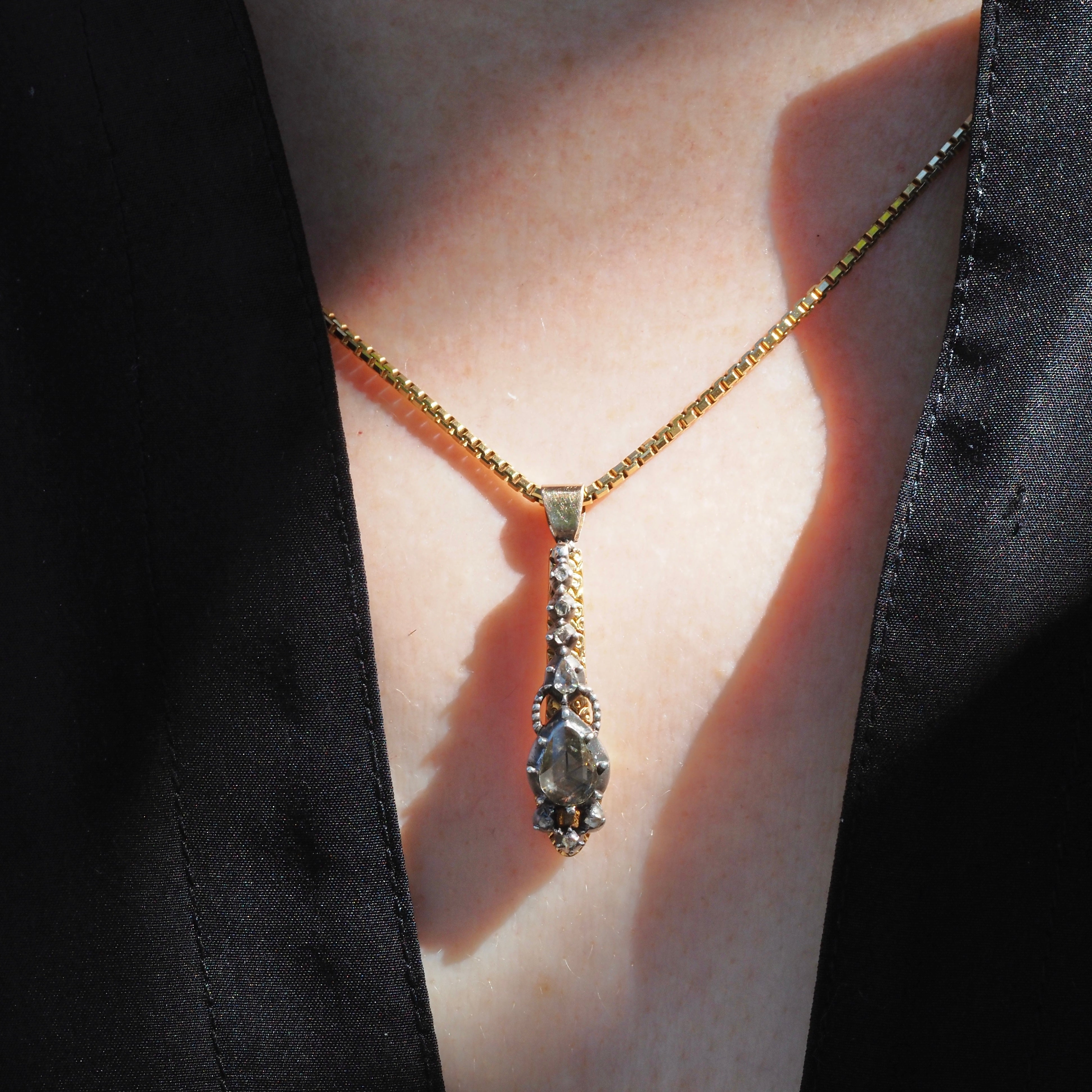 Antique Rose Cut Diamond Gold and Silver Snake Pendant