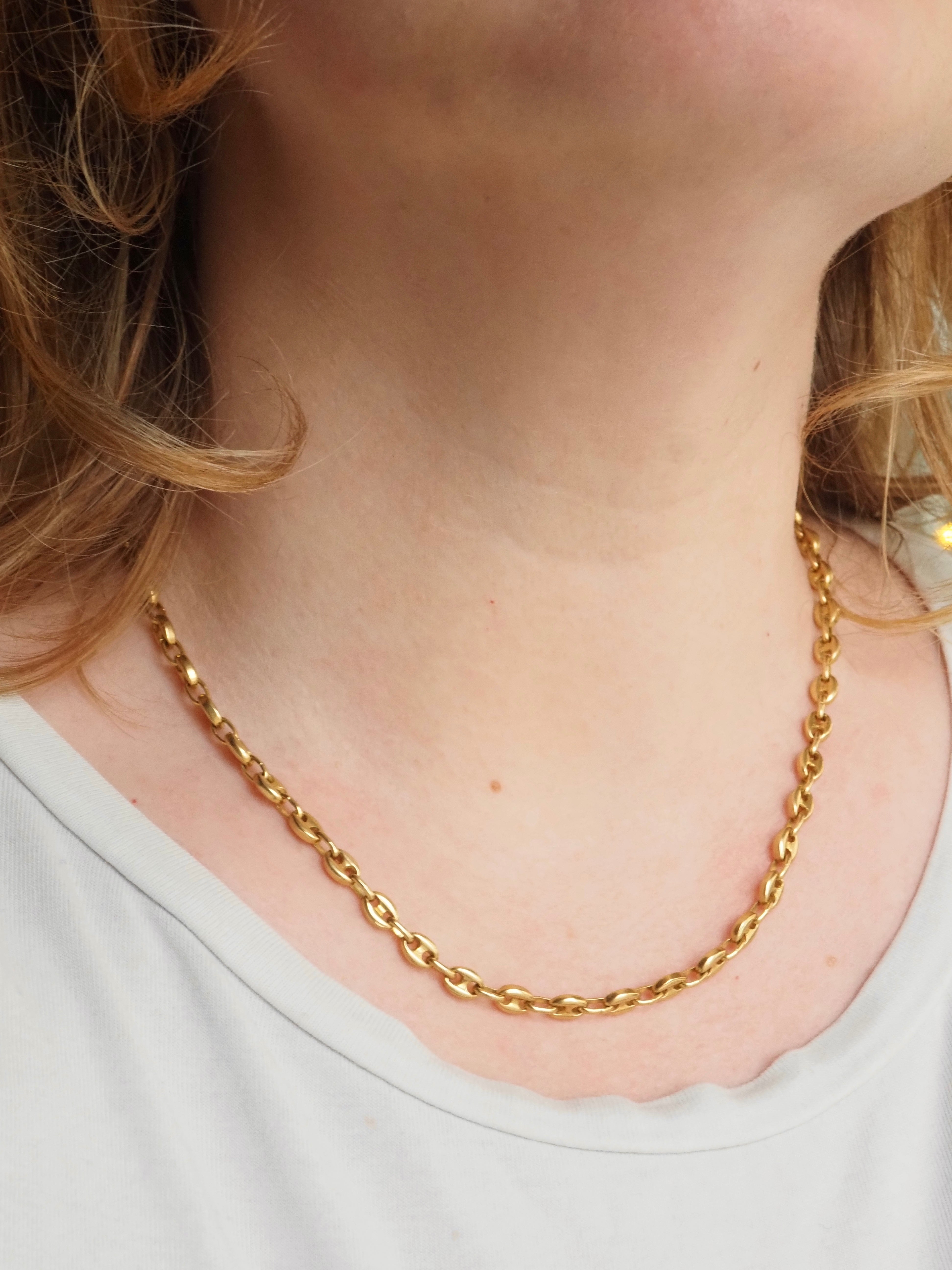 Vintage Small Puffy Mariner Solid Link 18k Gold Chain 18" Necklace