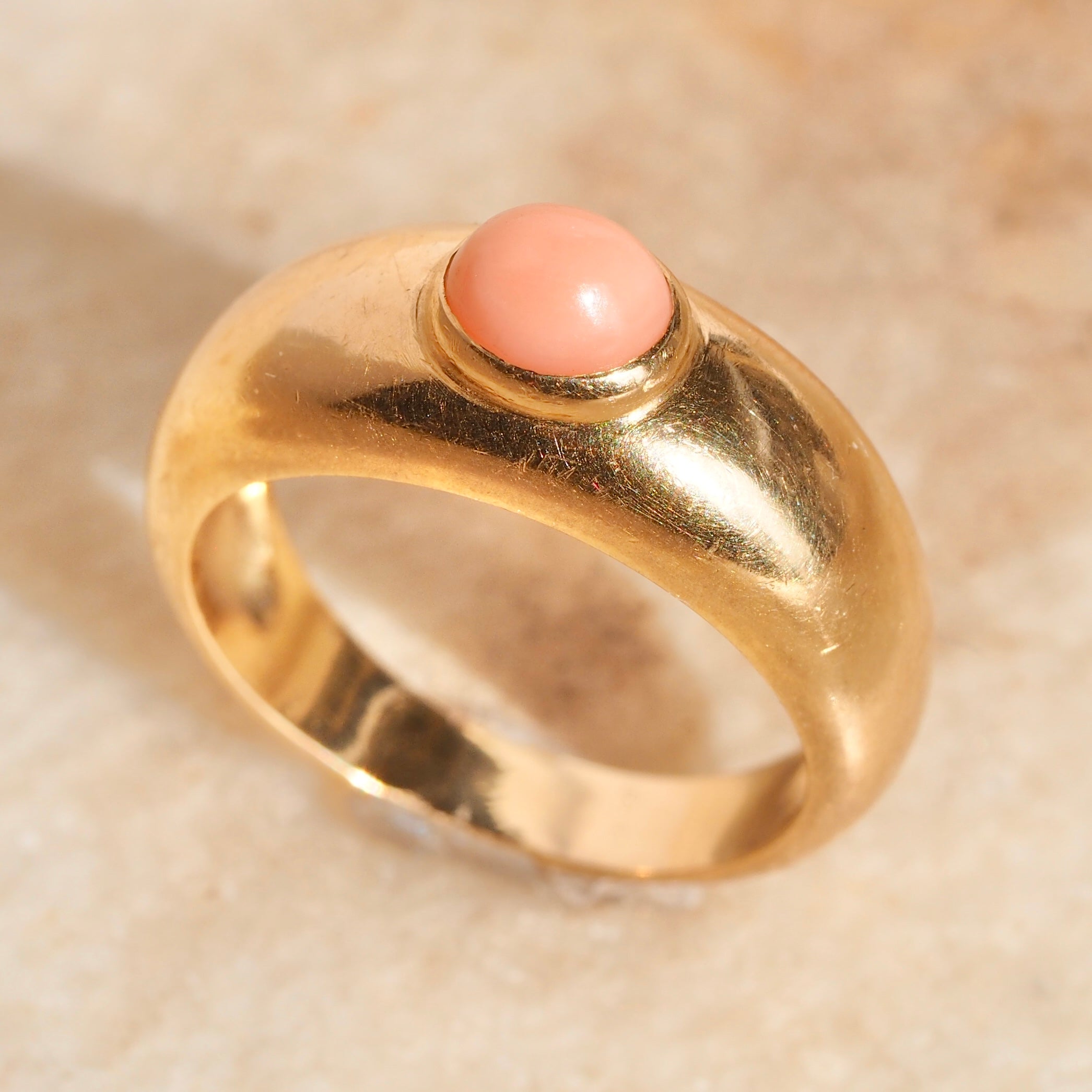 Vintage French 18k Gold Coral Dome Ring