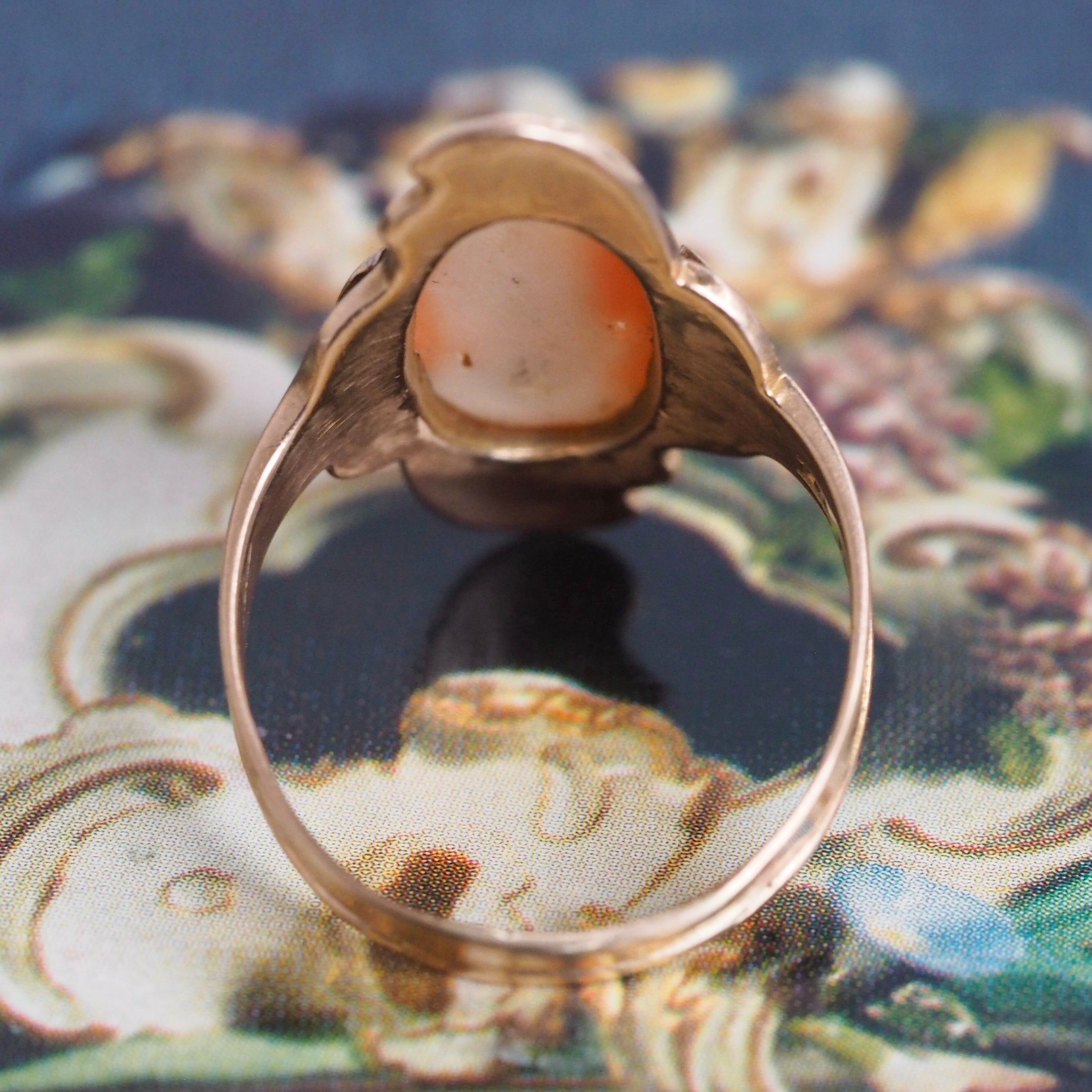 Antique Art Nouveau 14k Gold Coral Cameo Ring