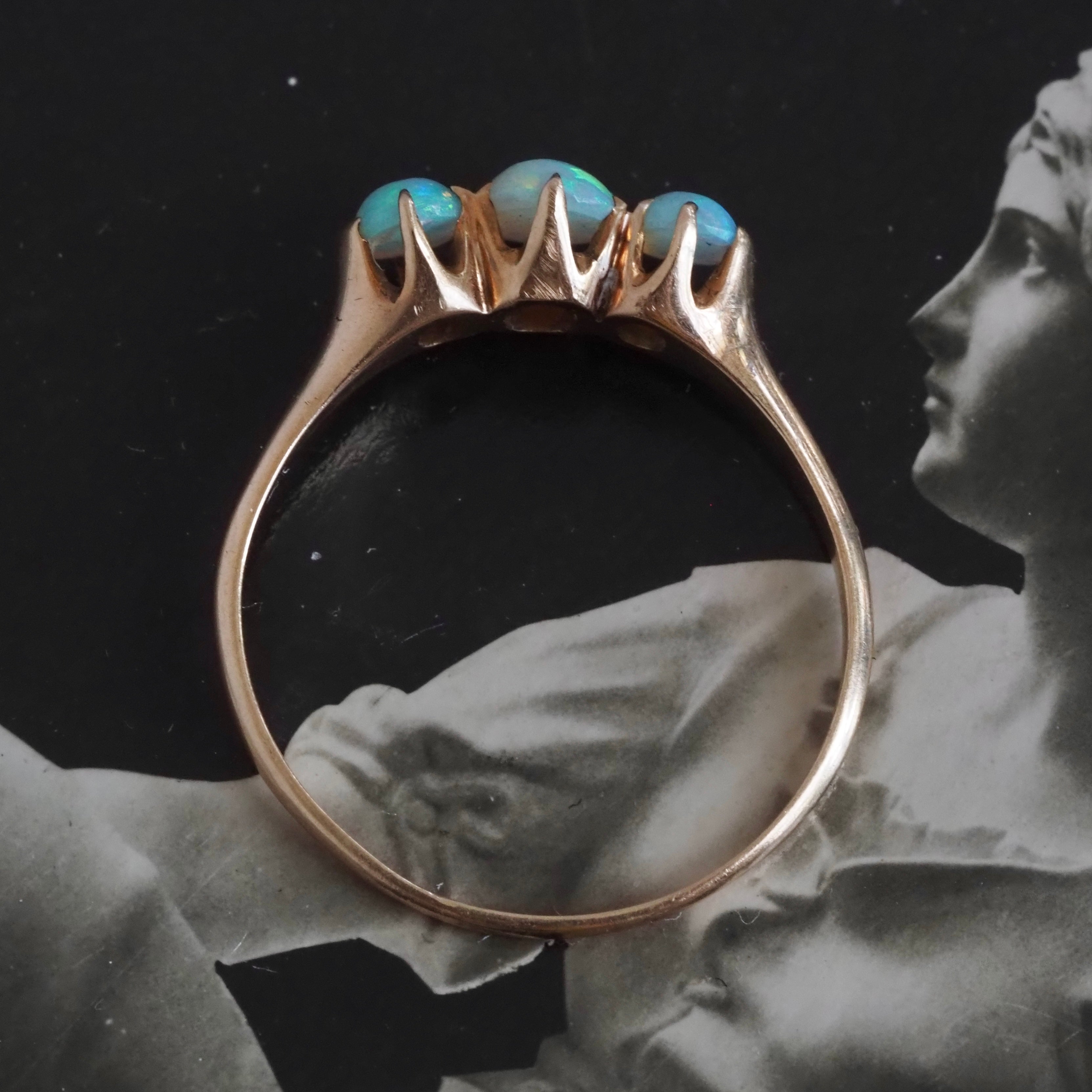 Antique Victorian Opal Trilogy 14k Gold Ring