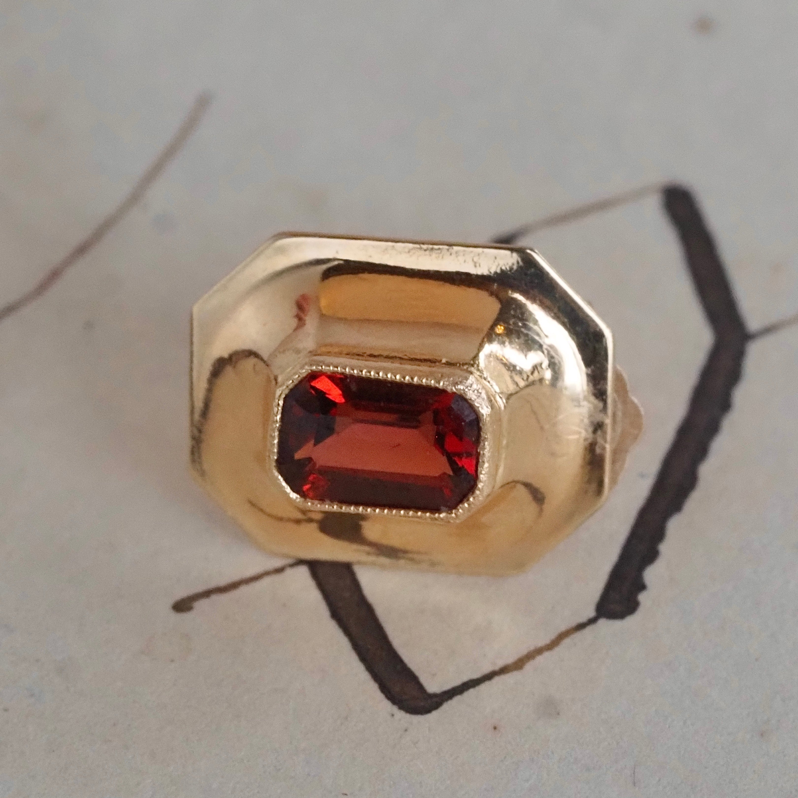 Vintage Bezel Set Garnet 14k Gold Studs