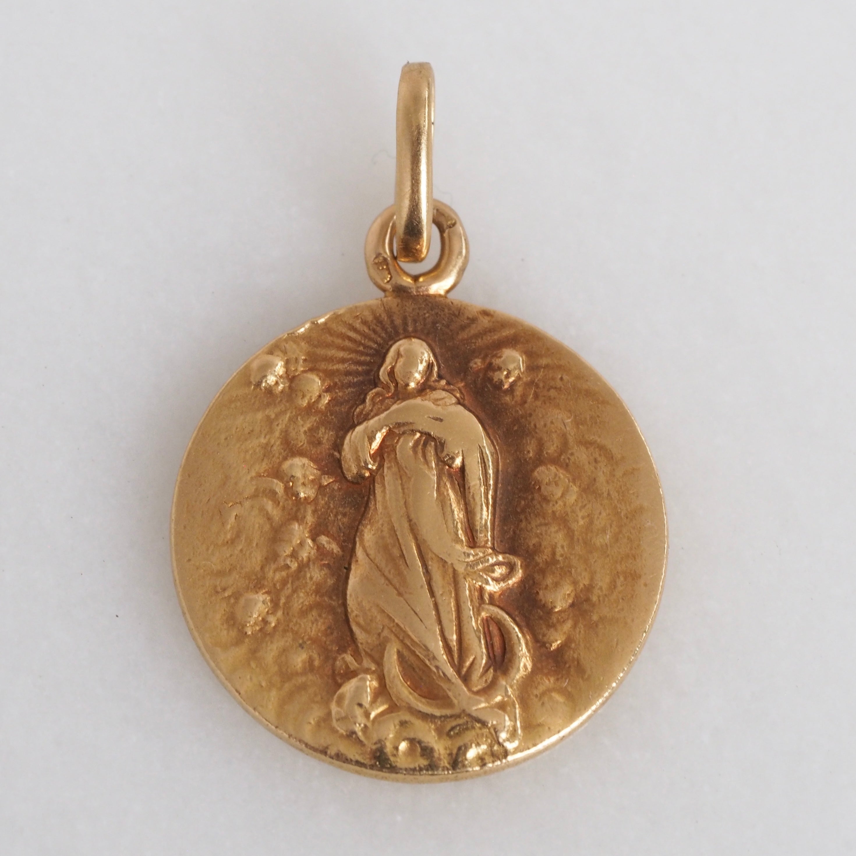 Antique Portuguese 19k Gold Mary on Crescent Moon Pendant