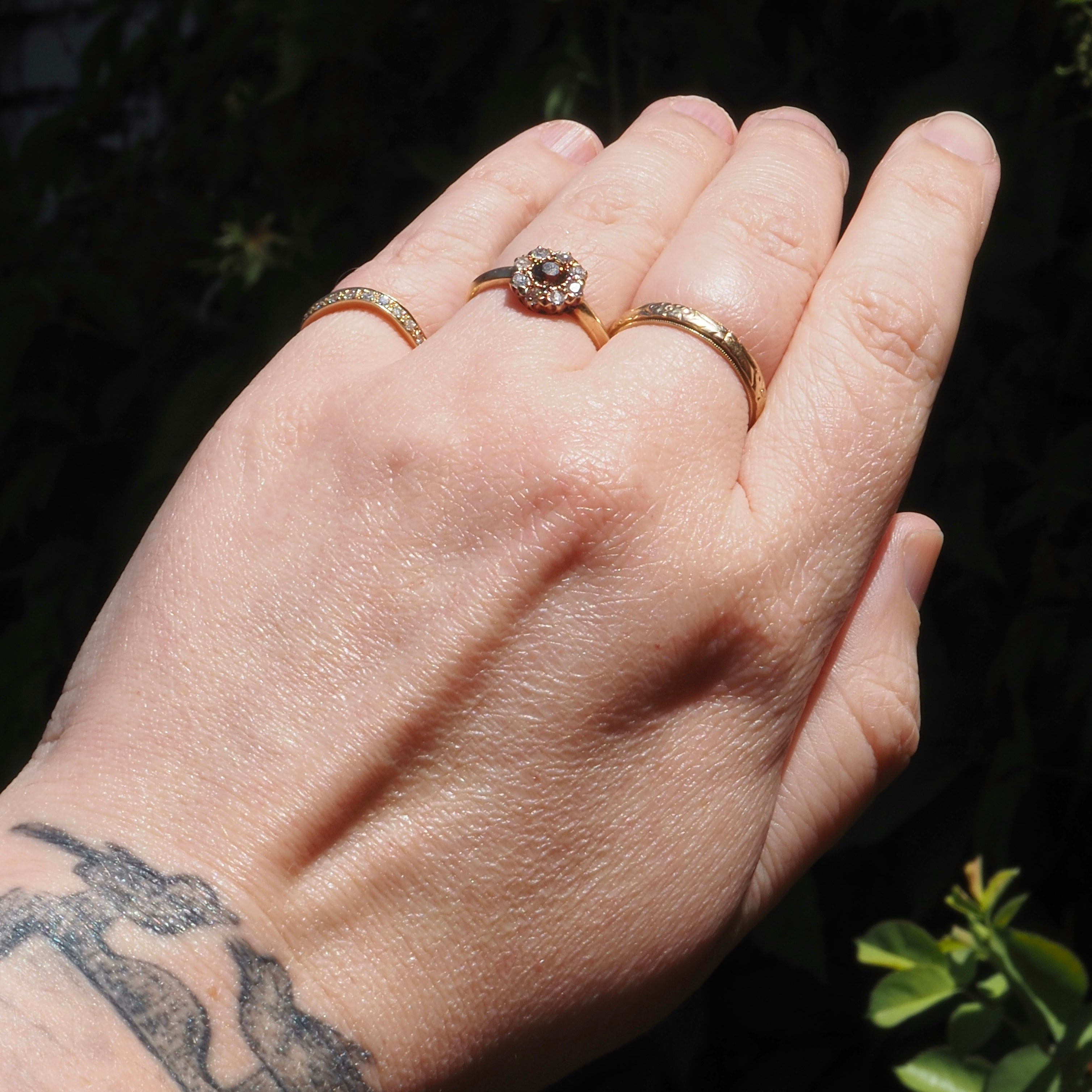 Antique Edwardian Brown Old European Cut Diamond Halo Cluster 14k Gold Engagement Ring