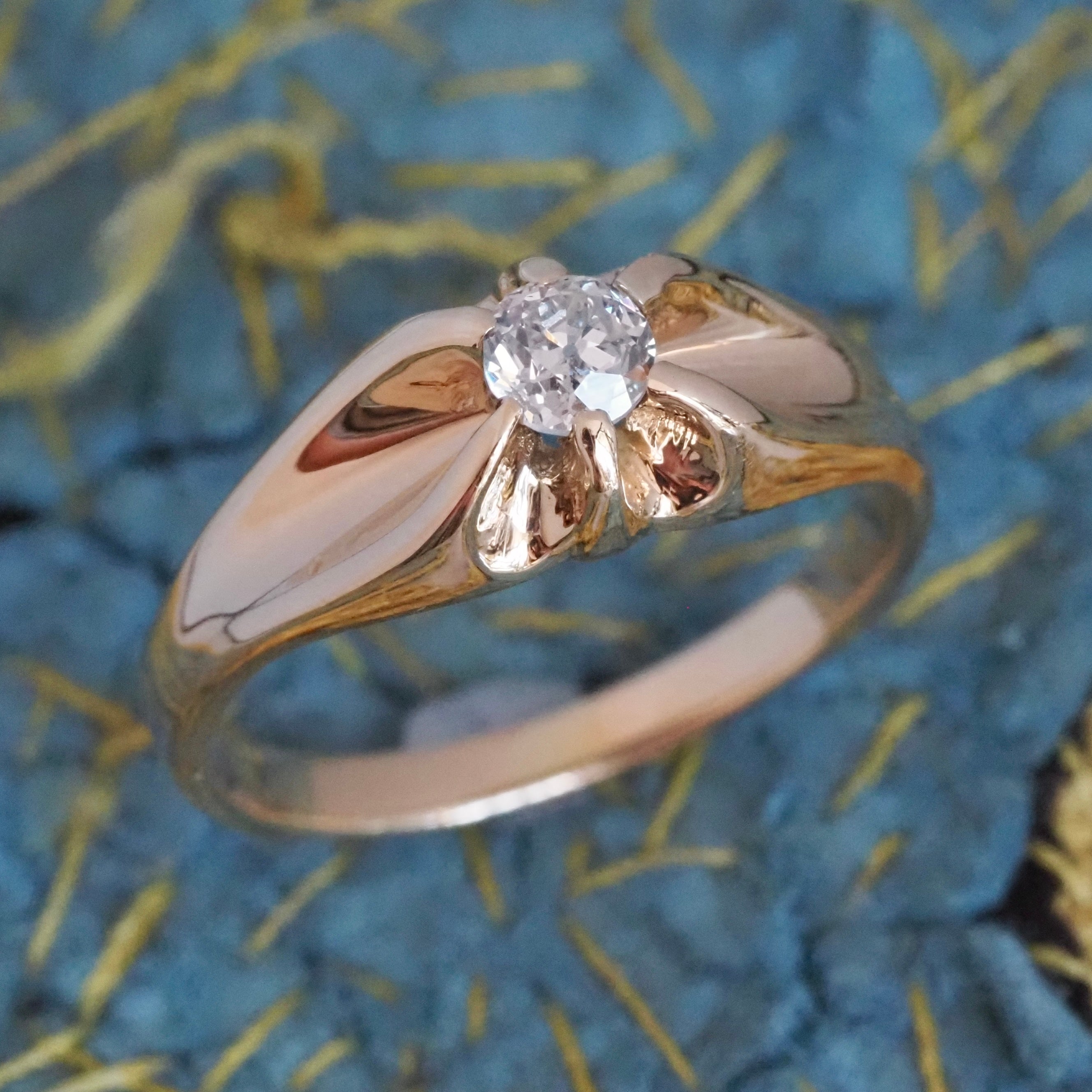 Antique Belcher Set Old European Cut Diamond 14k Gold Engagement Ring