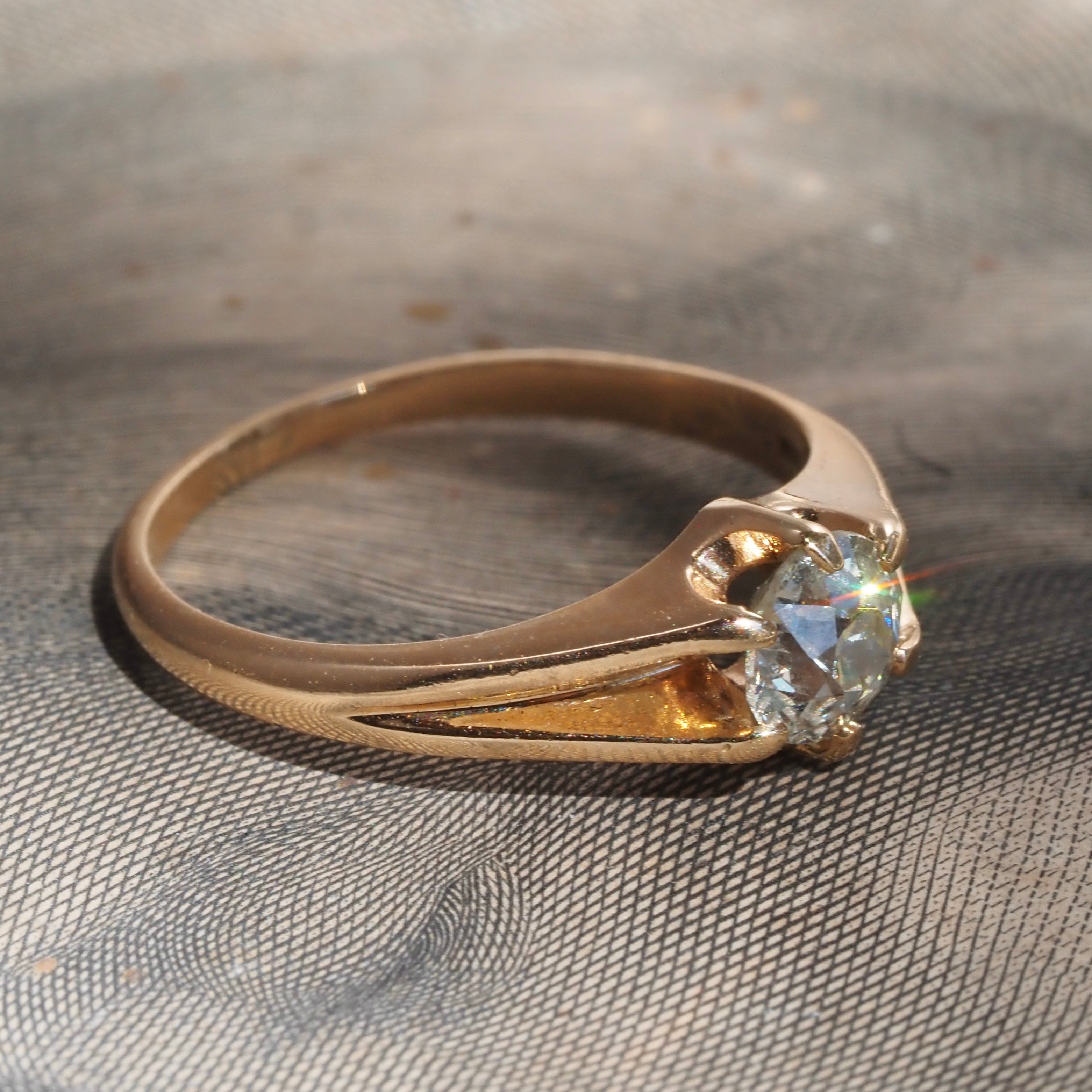 Antique Belcher Set Old Mine Cut Diamond 14k Gold Solitaire Engagement Ring