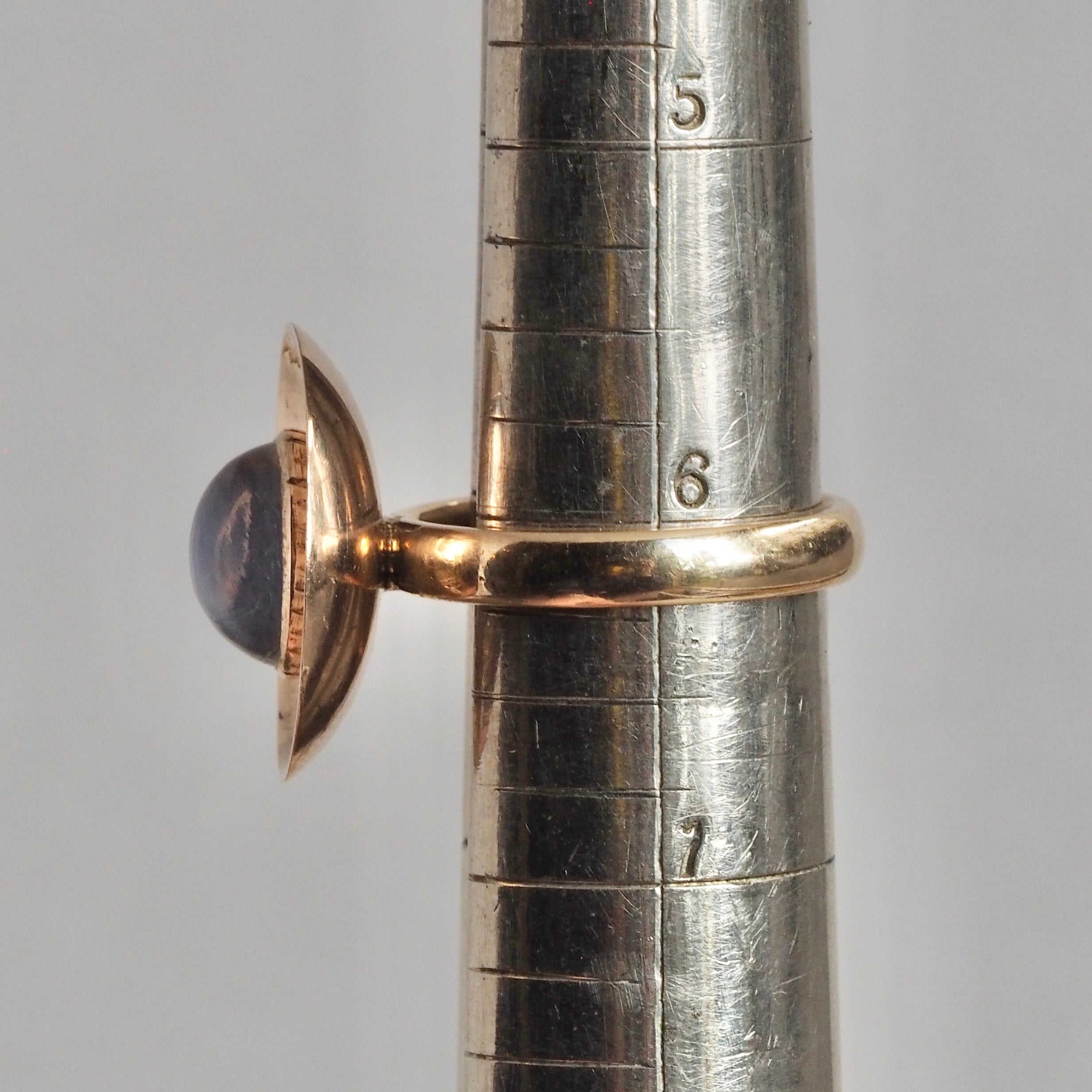 Midcentury Modern Mirrored 9k Gold Moonstone Ring