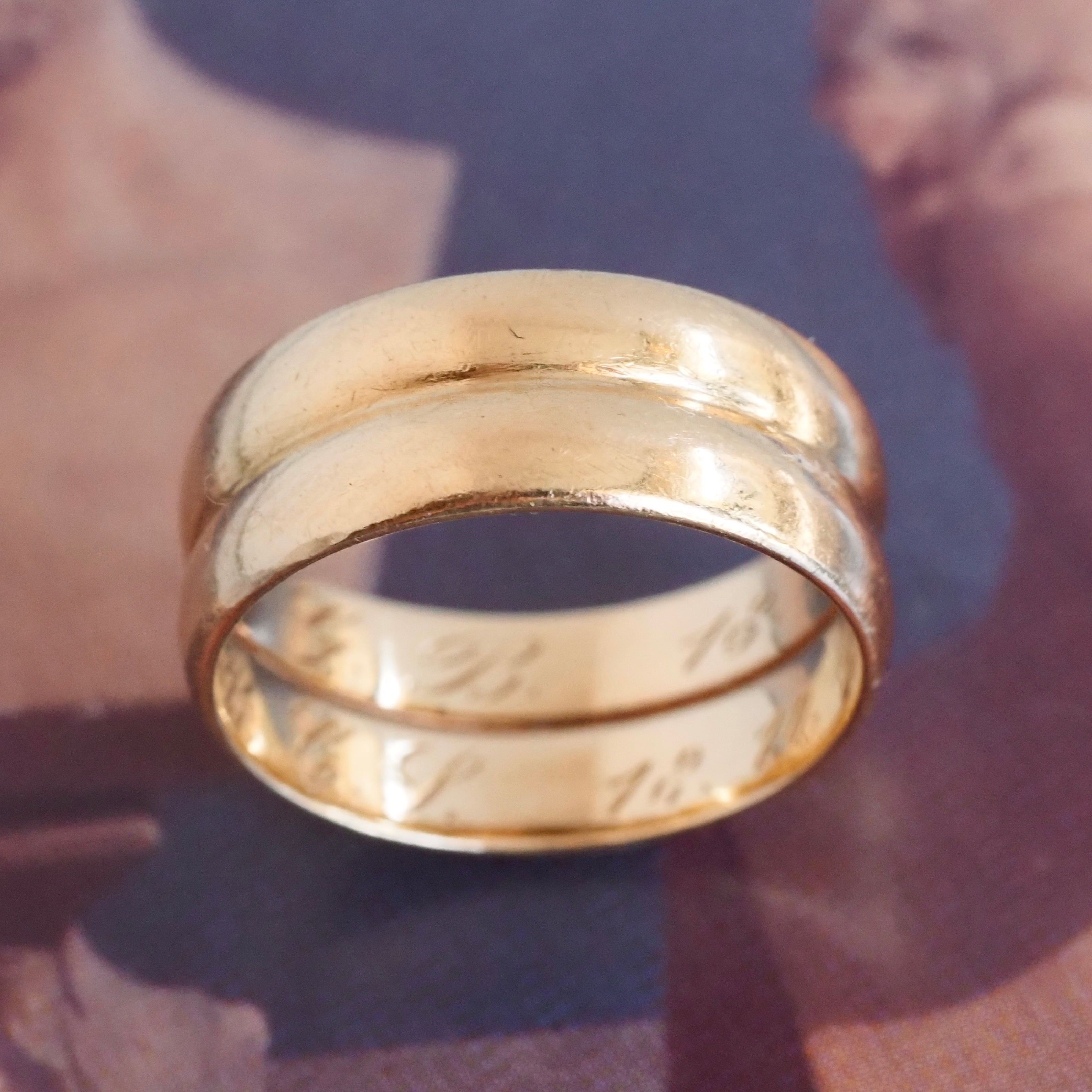 Antique c. 1913 18k Gold Double Stacked Wedding Band