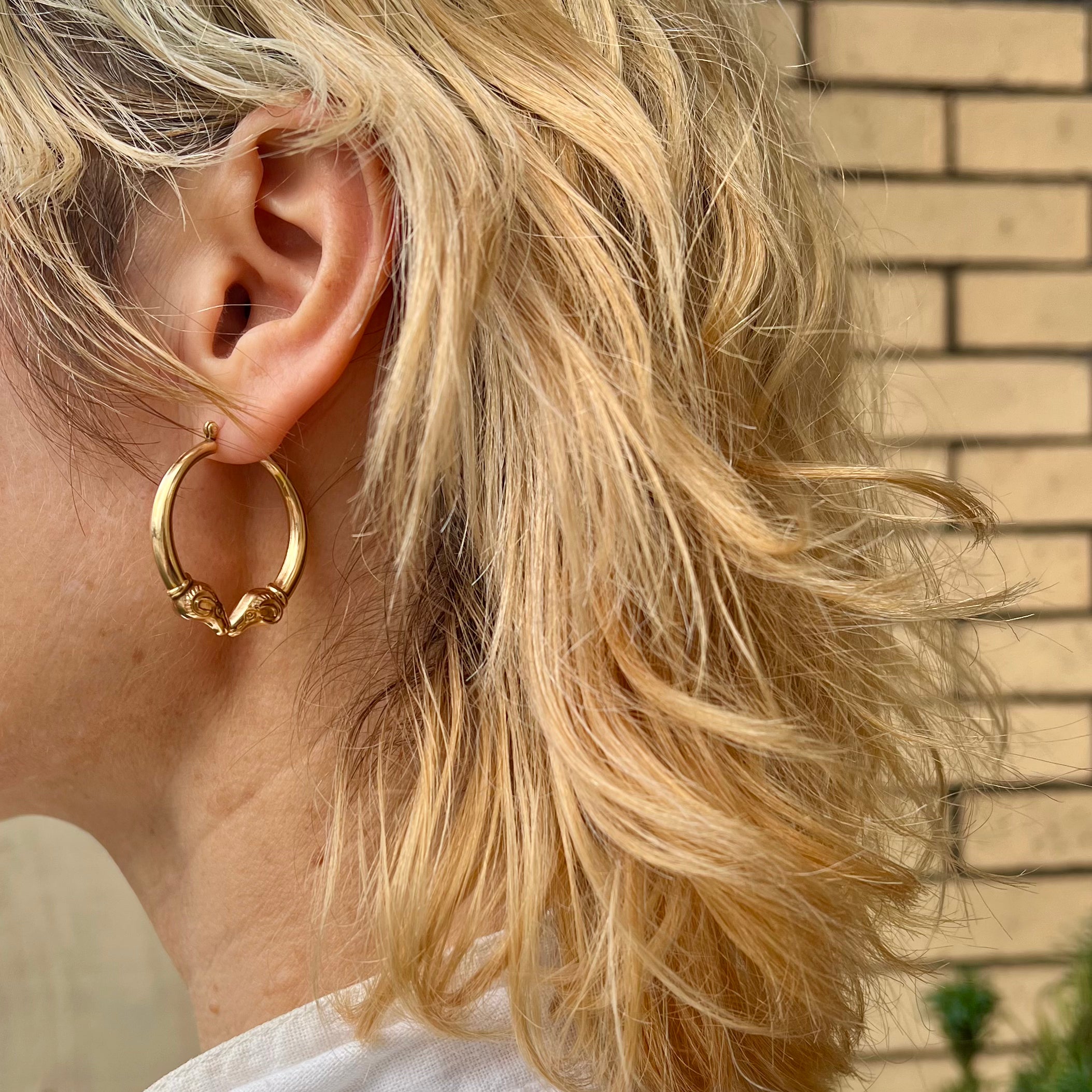 Vintage 14k Gold Ram Hoops