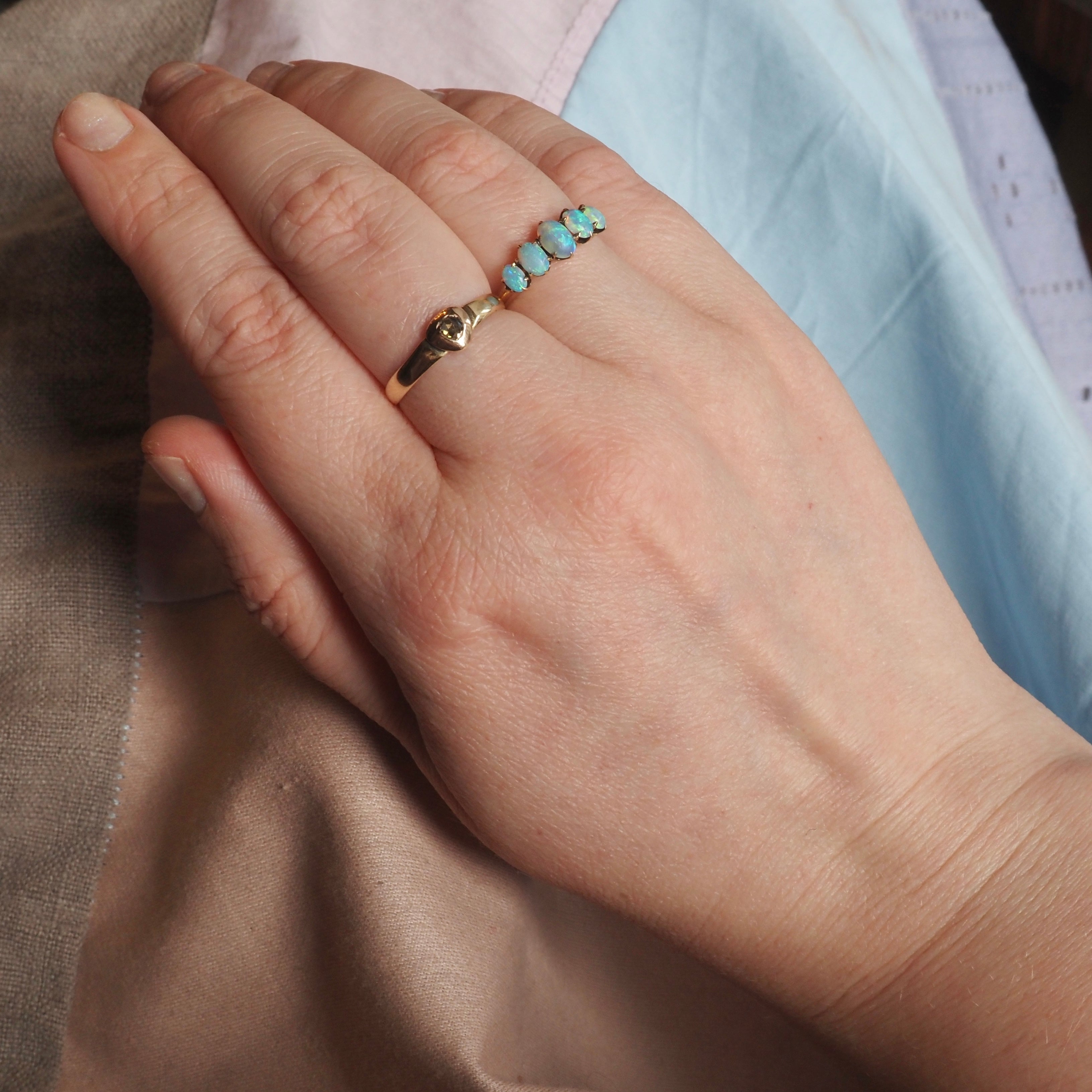 Antique Victorian Opal Five Stone 10k Gold Ring