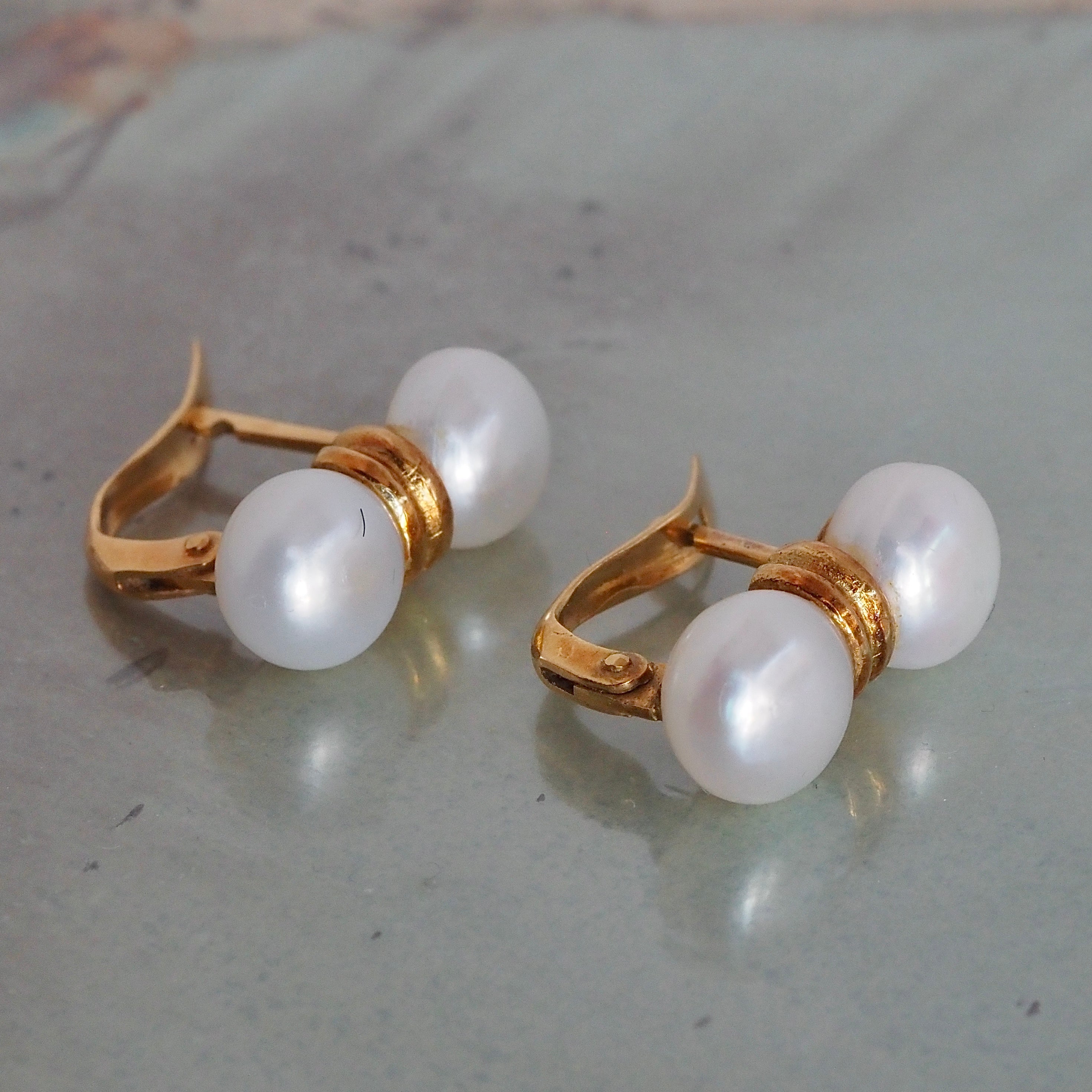 Vintage Spanish Double Pearl 18k Gold Earrings